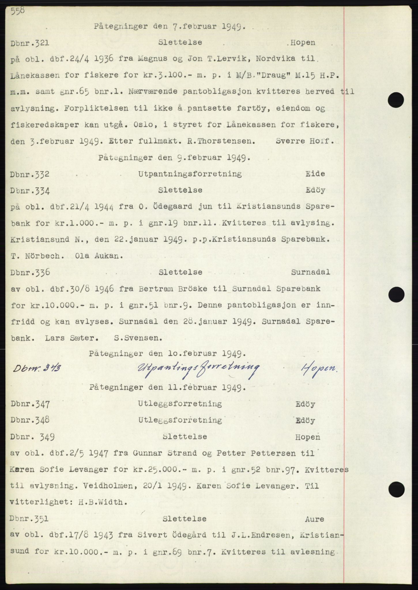 Nordmøre sorenskriveri, SAT/A-4132/1/2/2Ca: Mortgage book no. C82b, 1946-1951, Diary no: : 321/1949