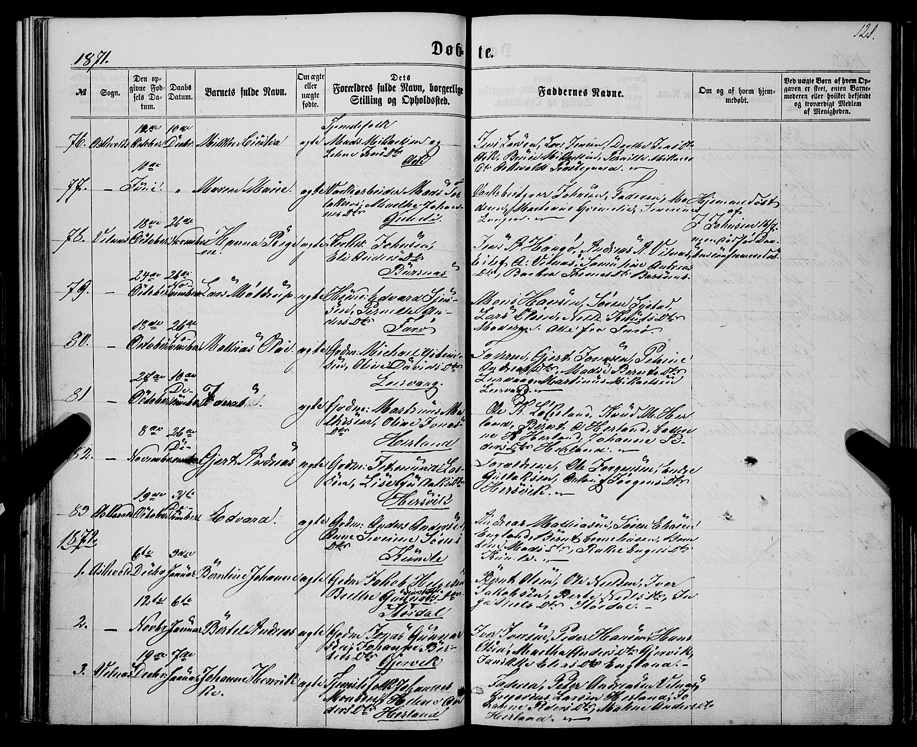 Askvoll sokneprestembete, SAB/A-79501/H/Haa/Haaa/L0012: Parish register (official) no. A 12, 1859-1878, p. 121