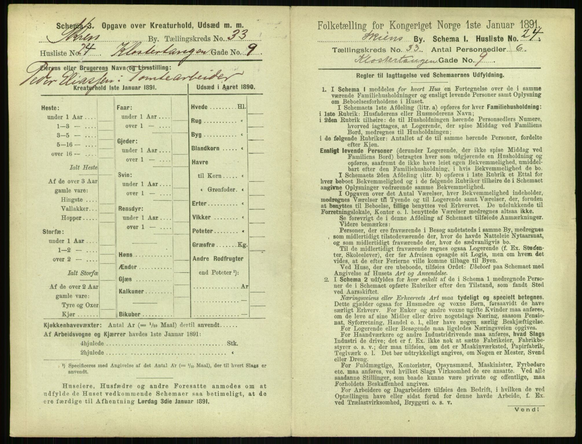 RA, 1891 census for 0806 Skien, 1891, p. 1330