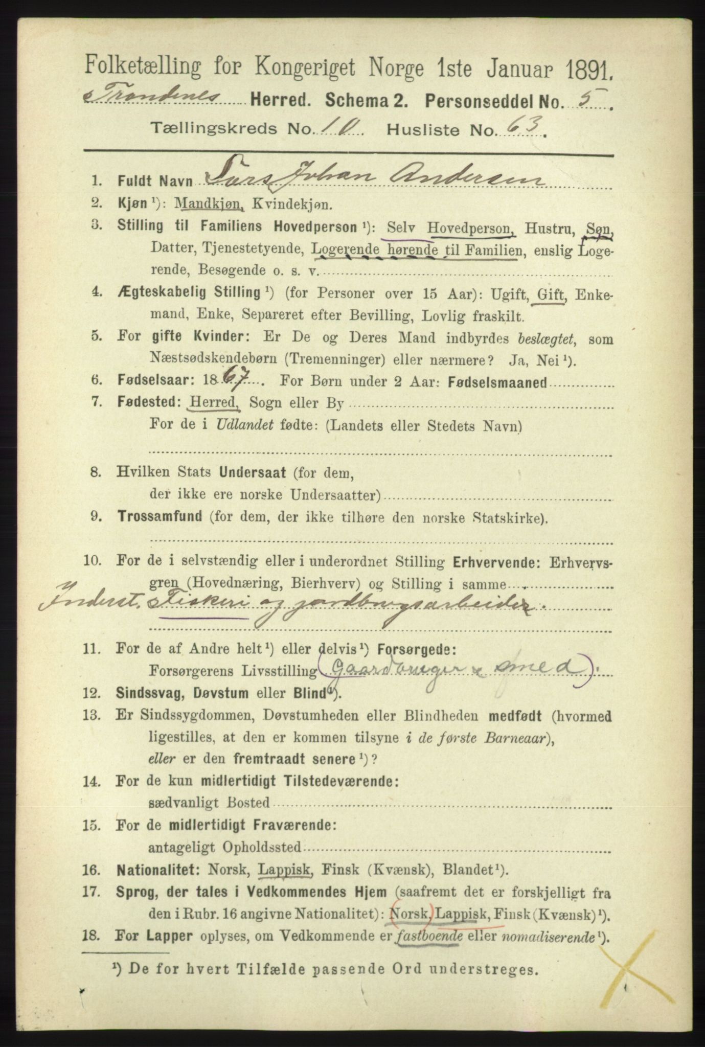 RA, 1891 census for 1914 Trondenes, 1891, p. 7916