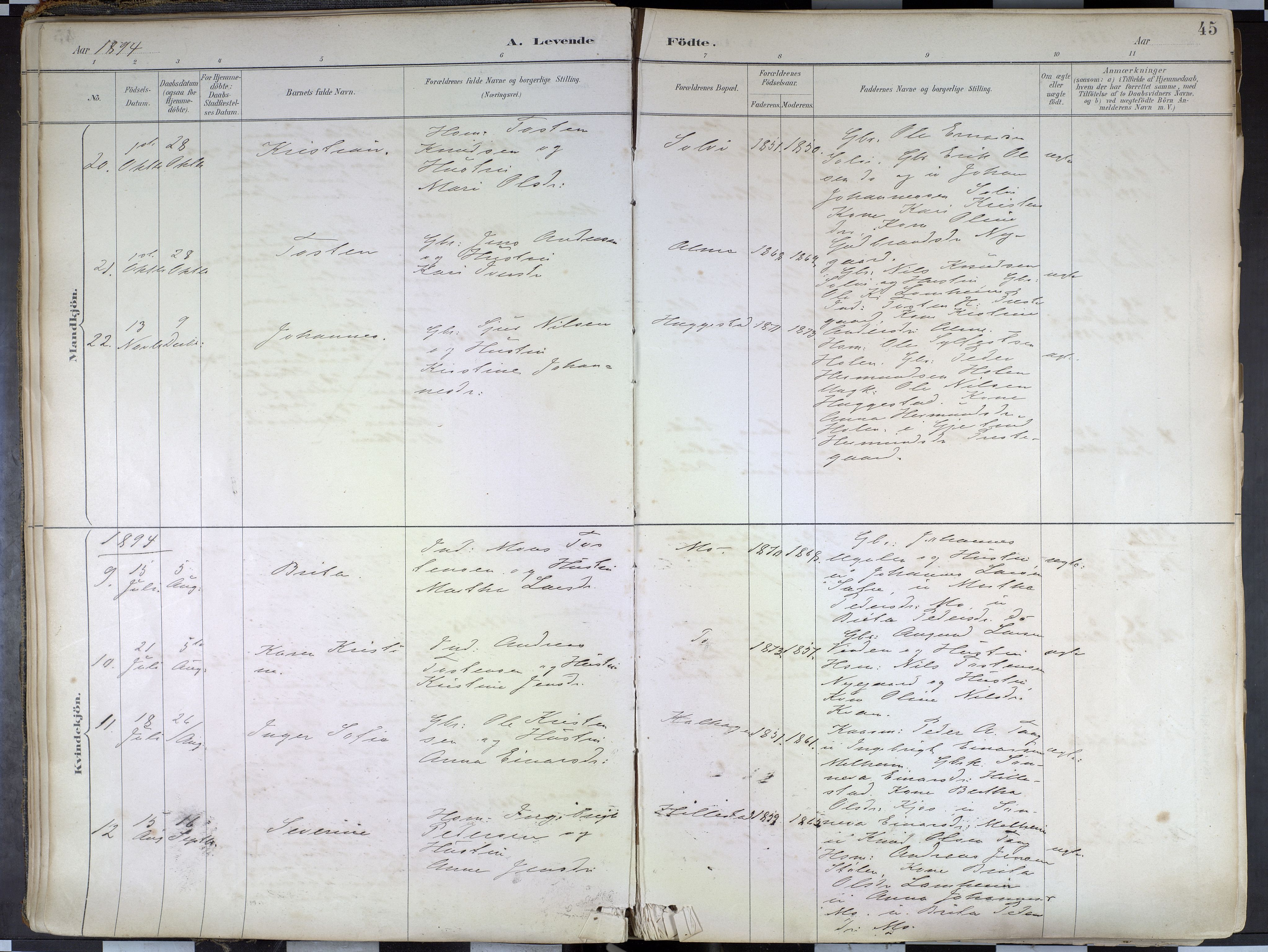 Hafslo sokneprestembete, AV/SAB-A-80301/H/Haa/Haab/L0001: Parish register (official) no. B 1, 1886-1945, p. 45