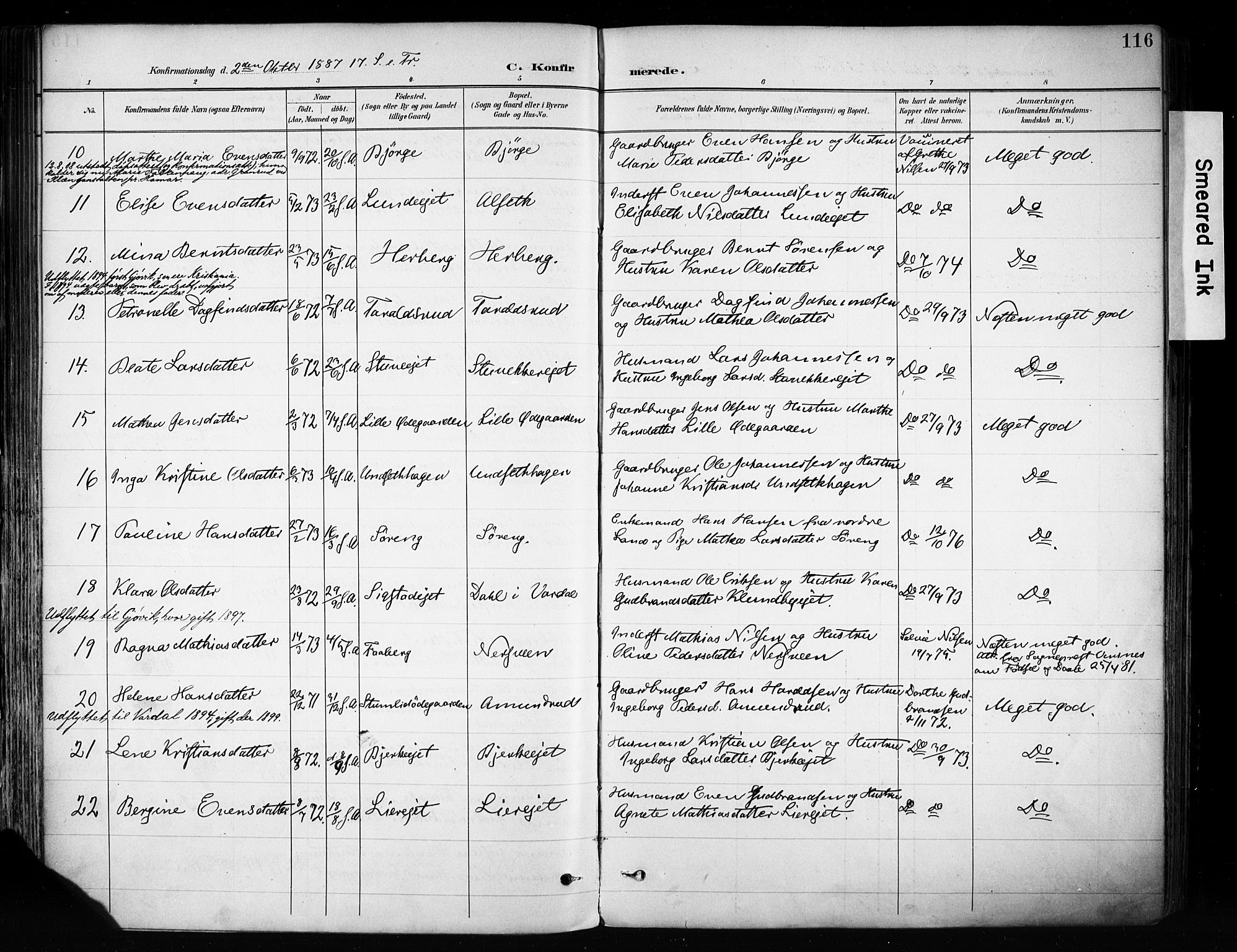 Biri prestekontor, SAH/PREST-096/H/Ha/Haa/L0009: Parish register (official) no. 9, 1887-1900, p. 116