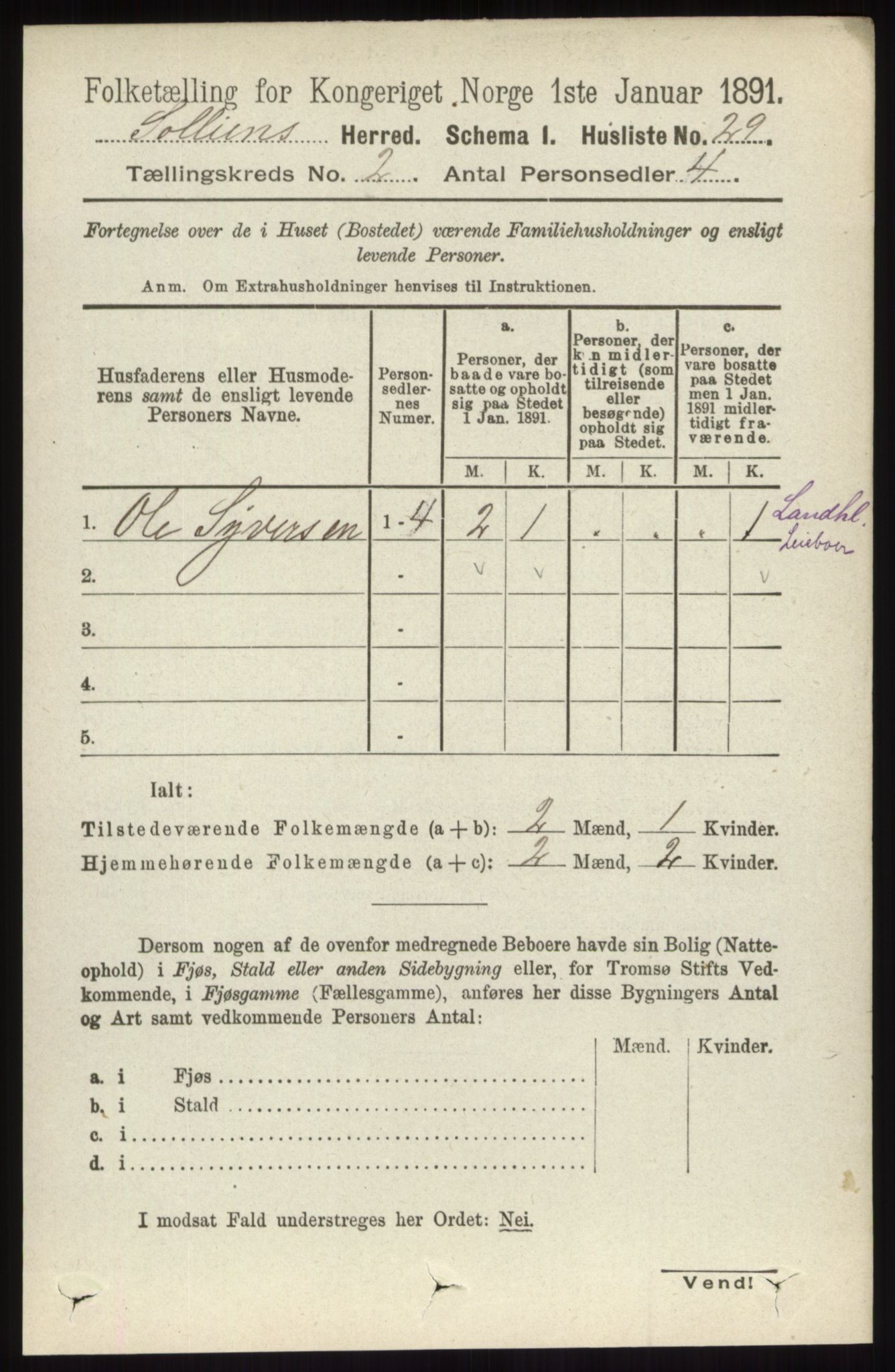 RA, 1891 census for 0431 Sollia, 1891, p. 390