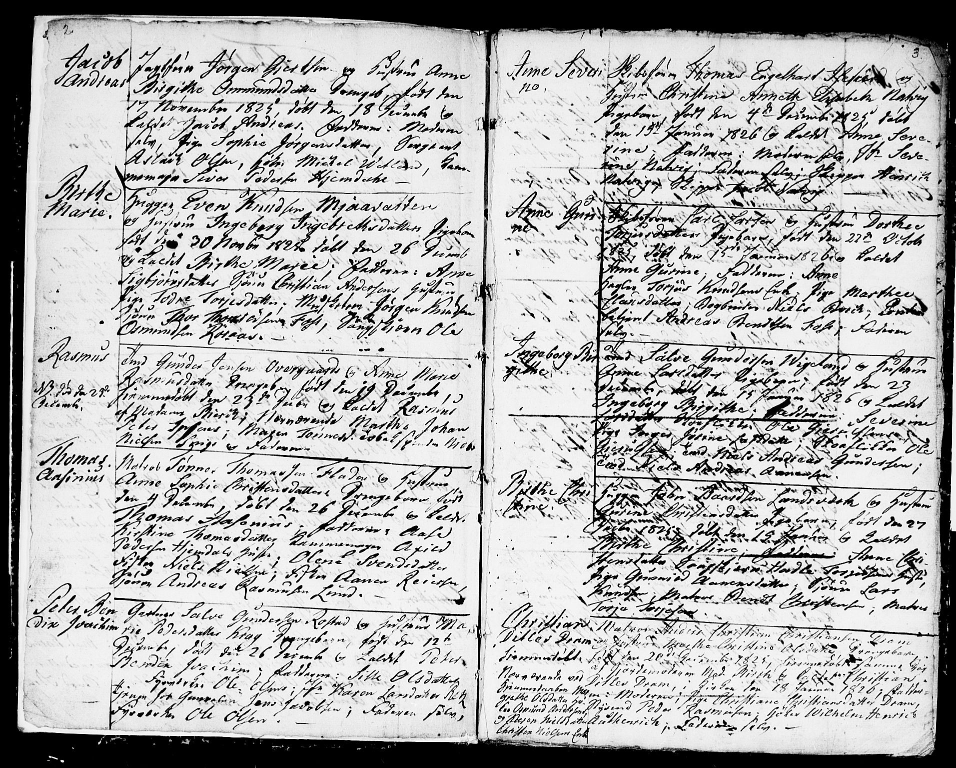 Kristiansand domprosti, AV/SAK-1112-0006/F/Fb/L0003: Parish register (copy) no. B 3, 1825-1826, p. 2-3