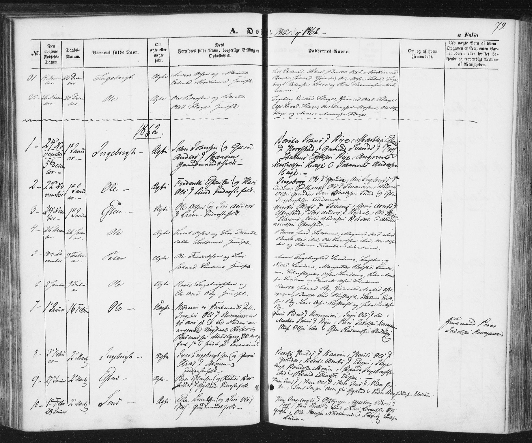 Ministerialprotokoller, klokkerbøker og fødselsregistre - Sør-Trøndelag, SAT/A-1456/692/L1103: Parish register (official) no. 692A03, 1849-1870, p. 79