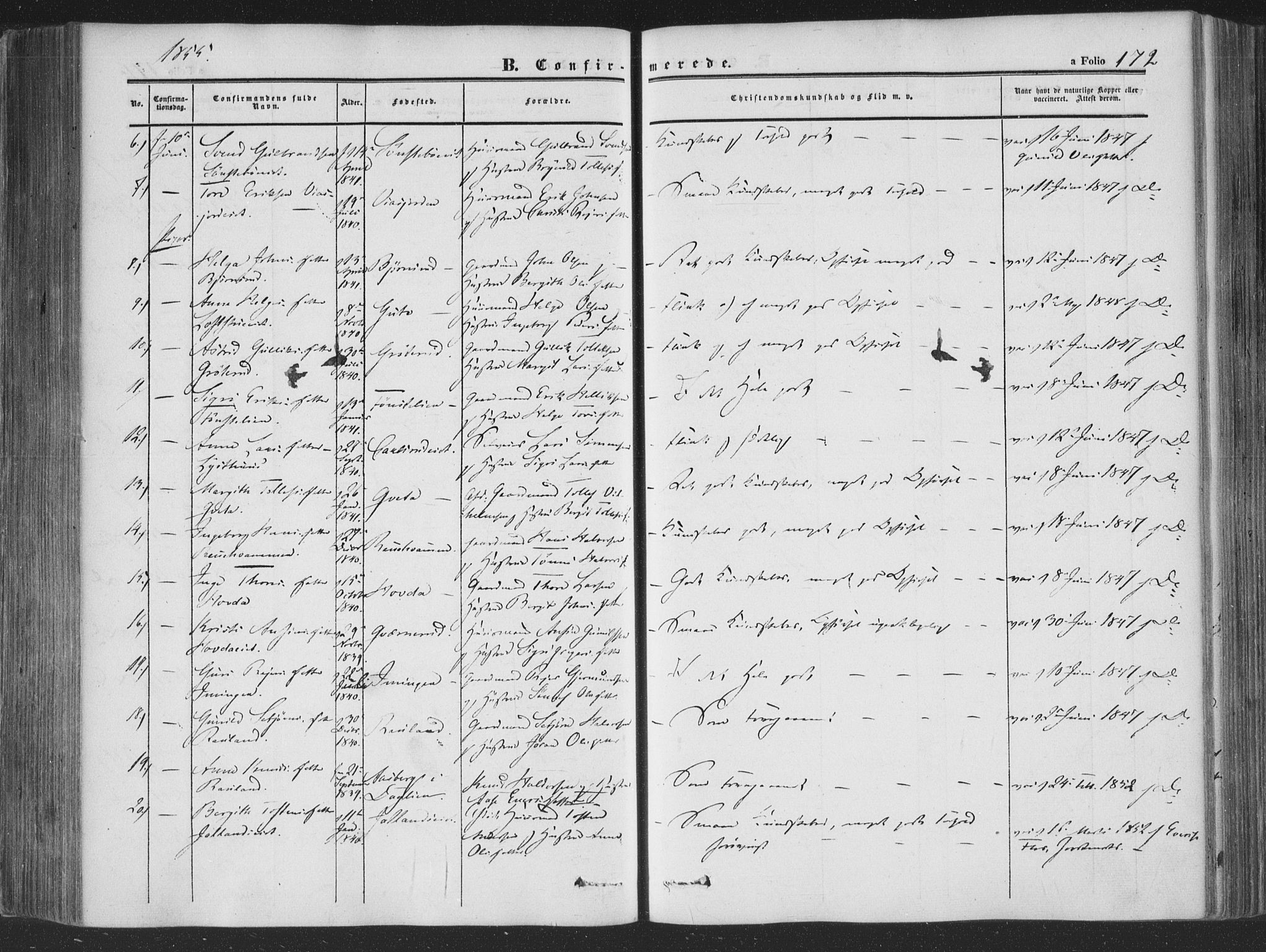 Rollag kirkebøker, AV/SAKO-A-240/F/Fa/L0008: Parish register (official) no. I 8, 1847-1860, p. 172