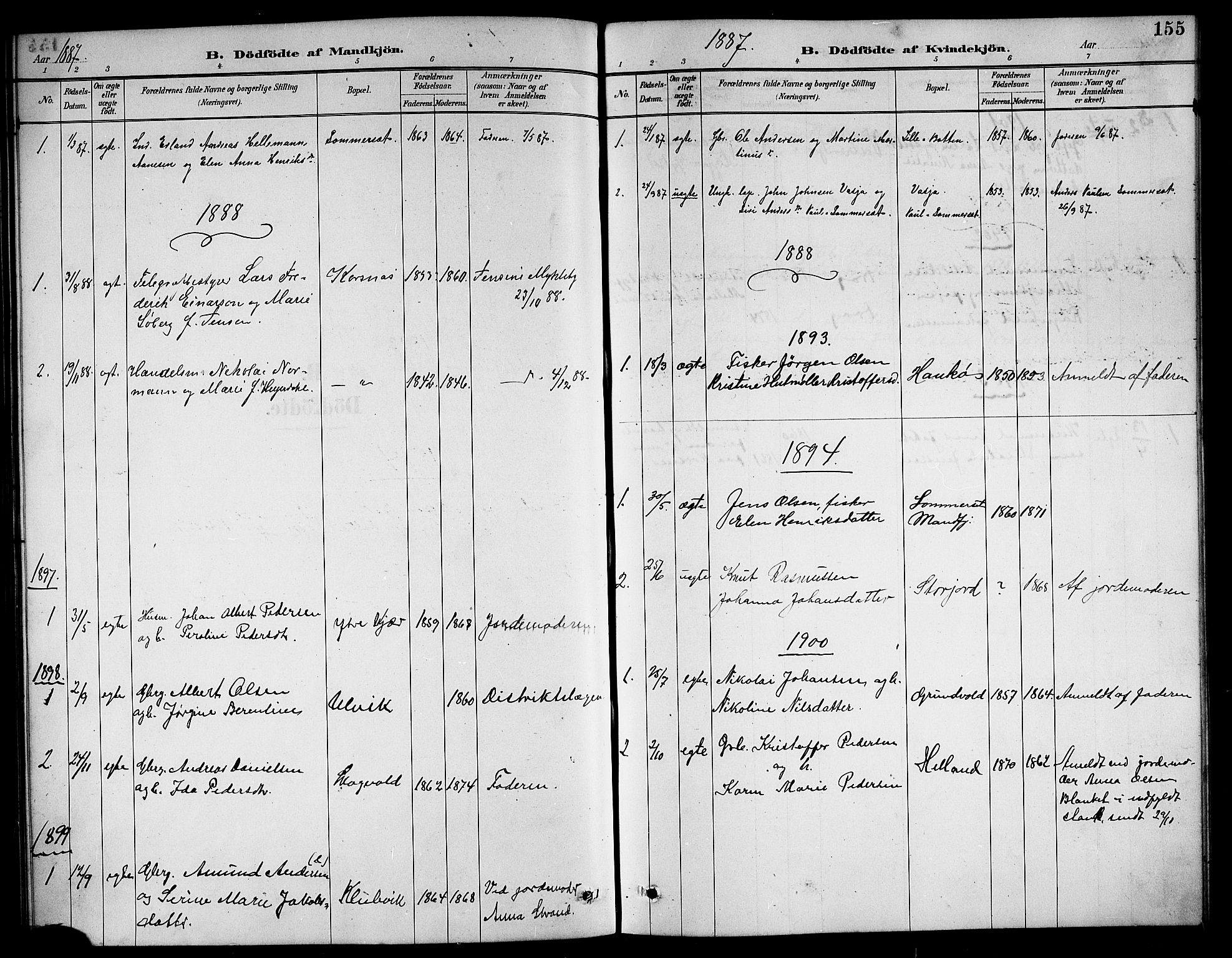 Ministerialprotokoller, klokkerbøker og fødselsregistre - Nordland, AV/SAT-A-1459/861/L0876: Parish register (copy) no. 861C02, 1887-1903, p. 155