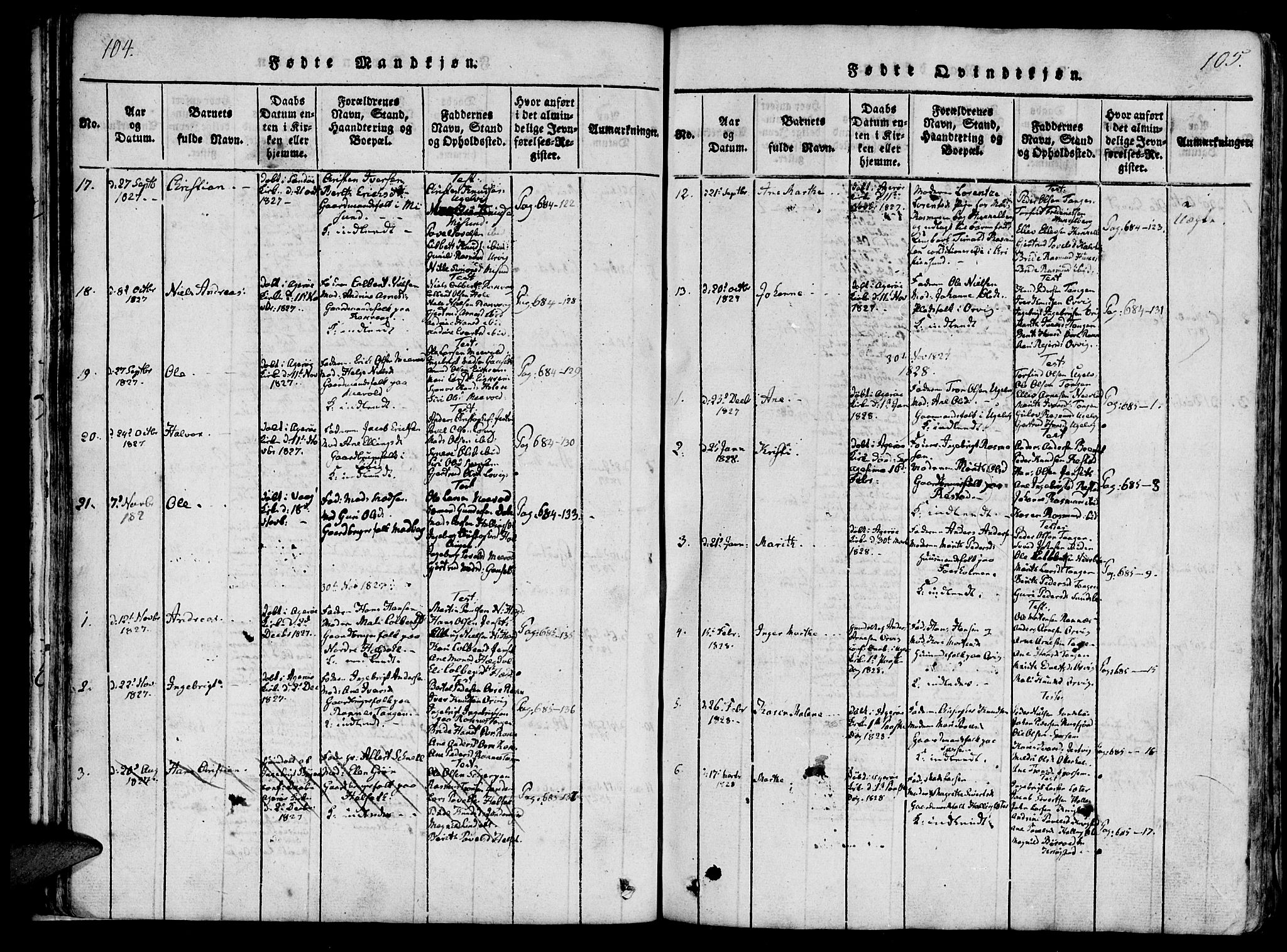 Ministerialprotokoller, klokkerbøker og fødselsregistre - Møre og Romsdal, SAT/A-1454/560/L0718: Parish register (official) no. 560A02, 1817-1844, p. 104-105