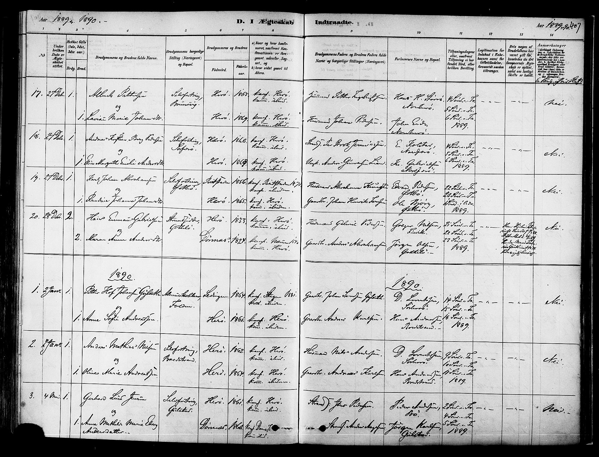 Ministerialprotokoller, klokkerbøker og fødselsregistre - Nordland, SAT/A-1459/834/L0507: Parish register (official) no. 834A05, 1878-1892, p. 407