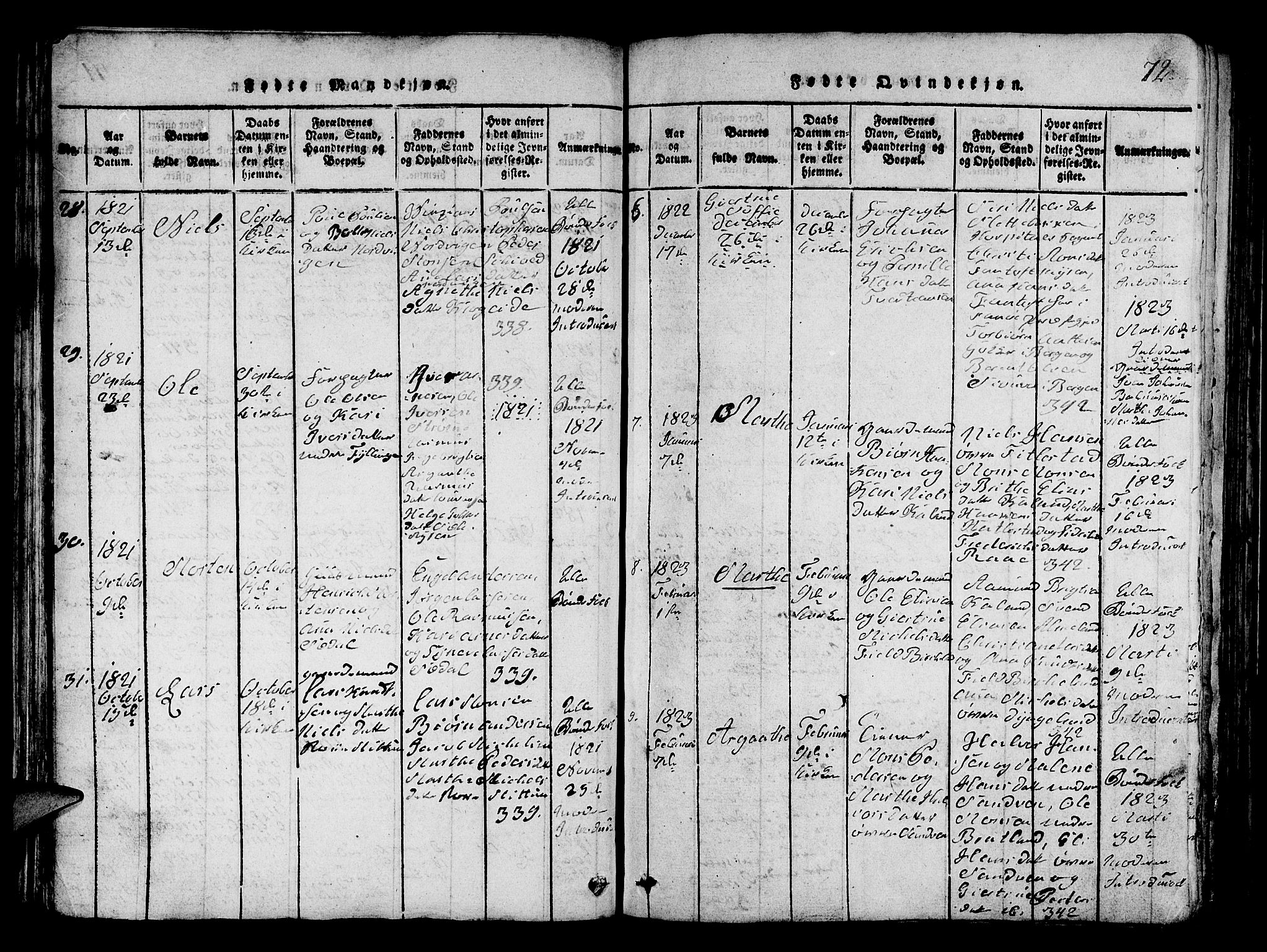Fana Sokneprestembete, SAB/A-75101/H/Hab/Haba/L0001: Parish register (copy) no. A 1, 1816-1836, p. 72