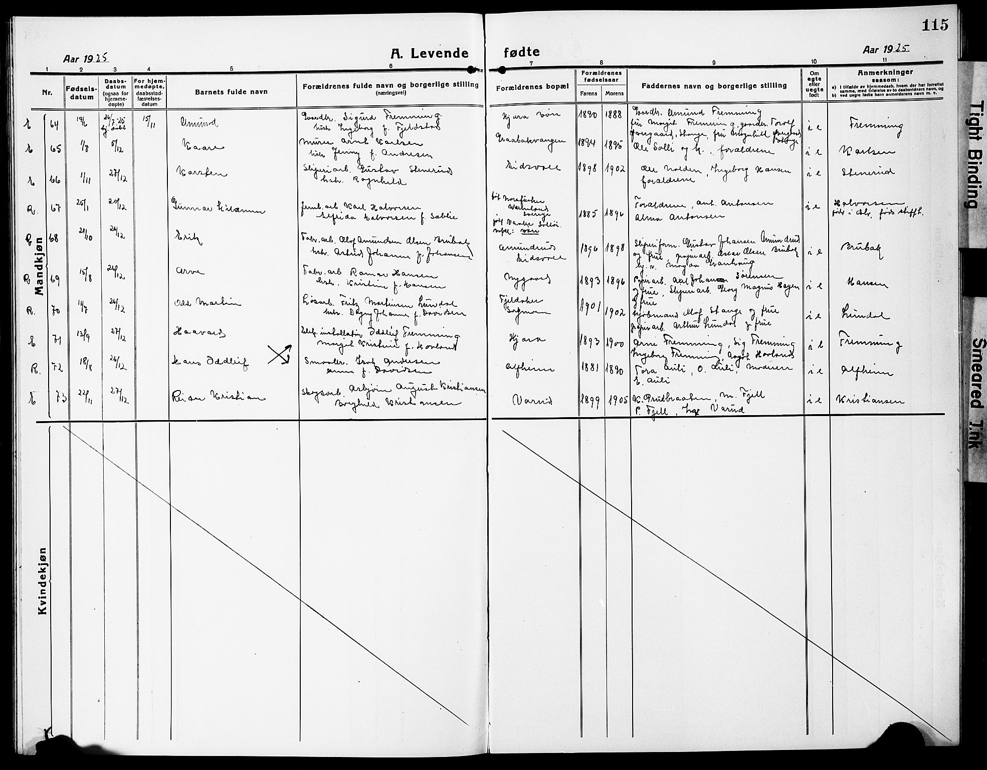 Eidsvoll prestekontor Kirkebøker, AV/SAO-A-10888/G/Ga/L0010: Parish register (copy) no. I 10, 1919-1929, p. 115