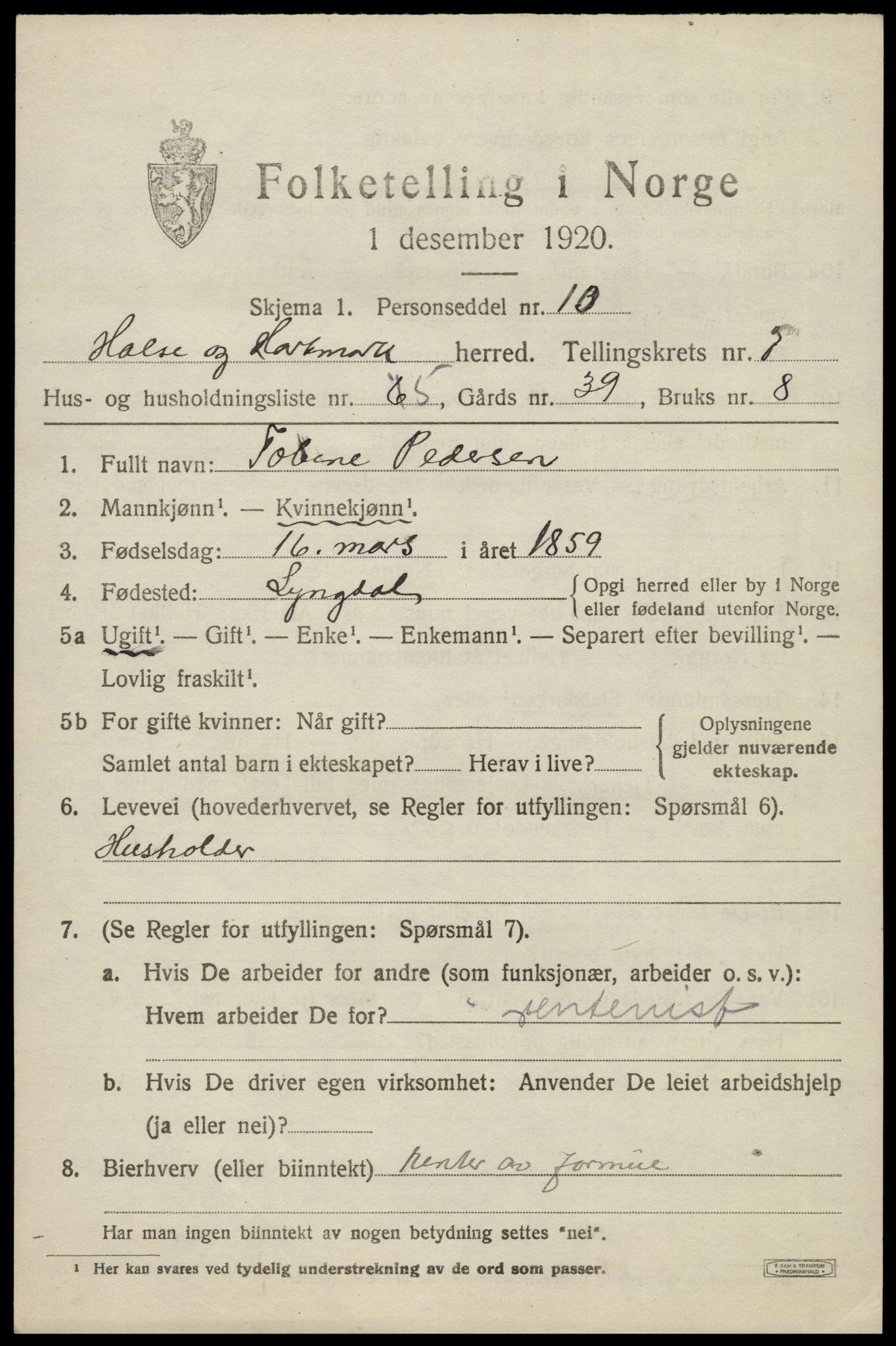 SAK, 1920 census for Halse og Harkmark, 1920, p. 3763