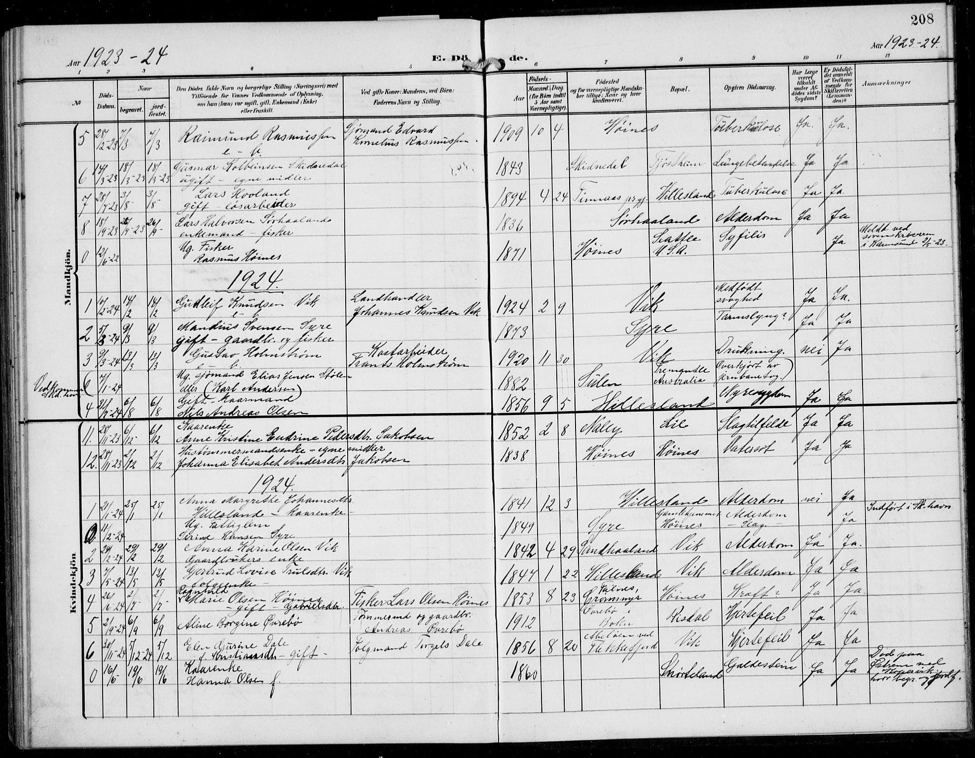 Skudenes sokneprestkontor, SAST/A -101849/H/Ha/Hab/L0009: Parish register (copy) no. B 9, 1908-1936, p. 208