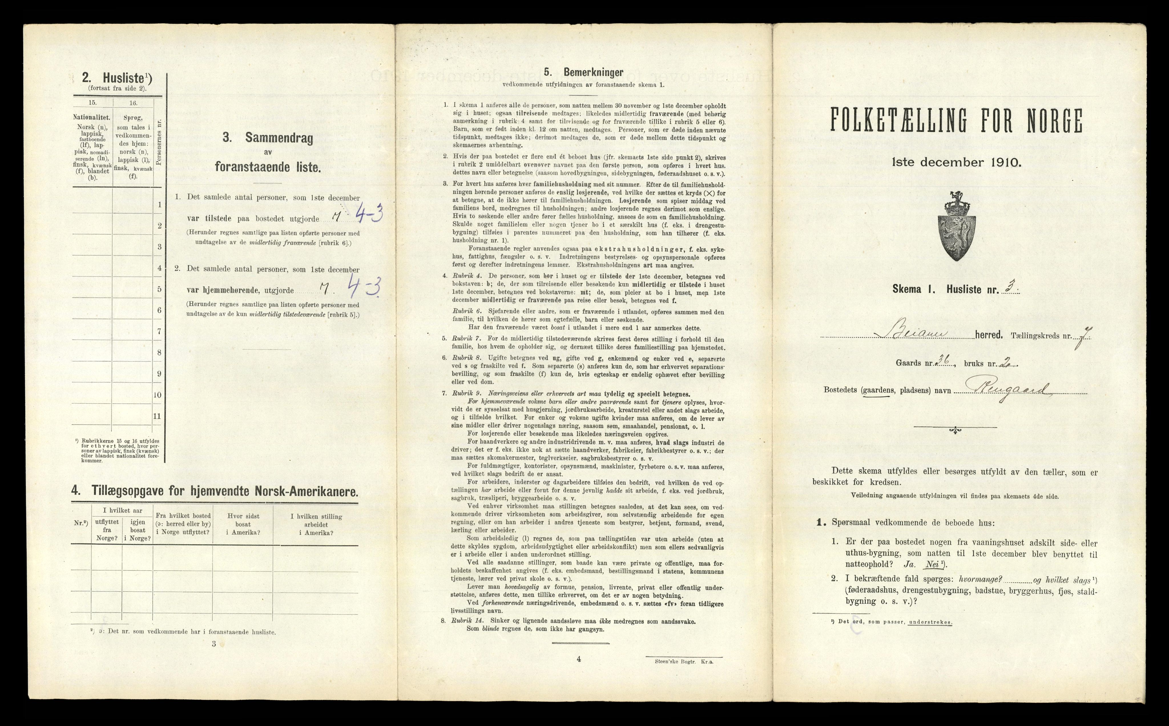 RA, 1910 census for Beiarn, 1910, p. 607