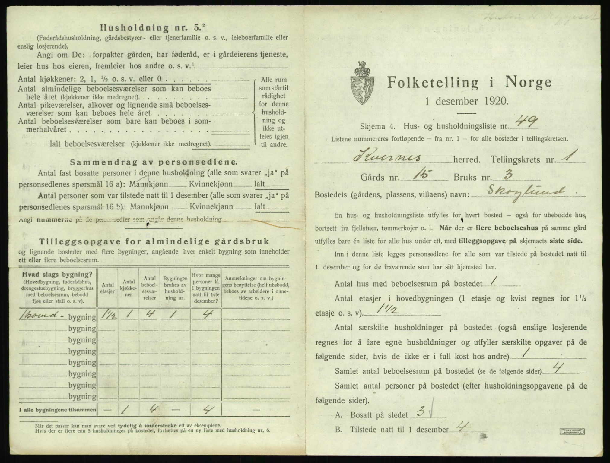 SAT, 1920 census for Kvernes, 1920, p. 115