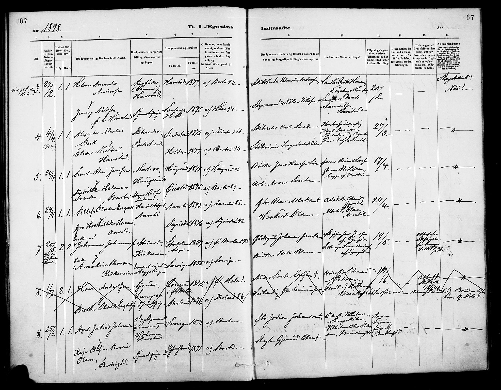 Barbu sokneprestkontor, AV/SAK-1111-0003/F/Fa/L0003: Parish register (official) no. A 3, 1883-1898, p. 67