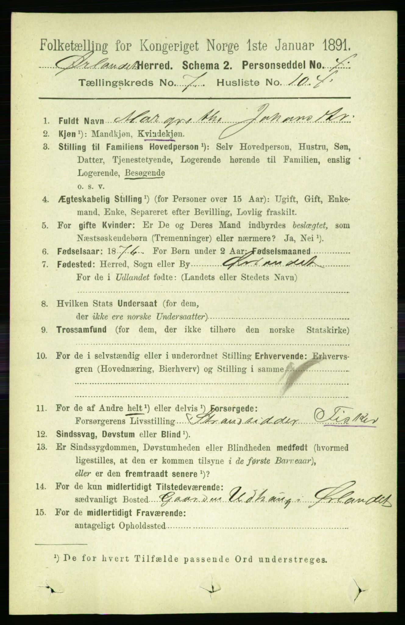 RA, 1891 census for 1621 Ørland, 1891, p. 3089