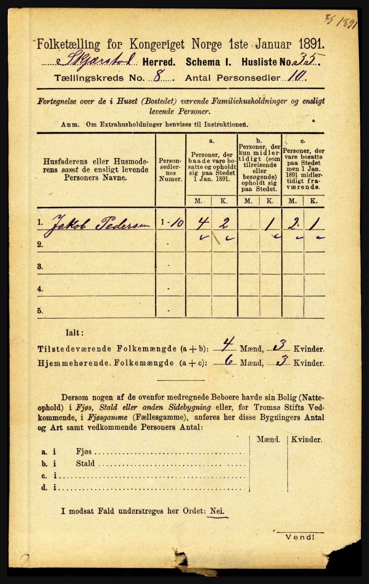 RA, 1891 census for 1842 Skjerstad, 1891, p. 3055