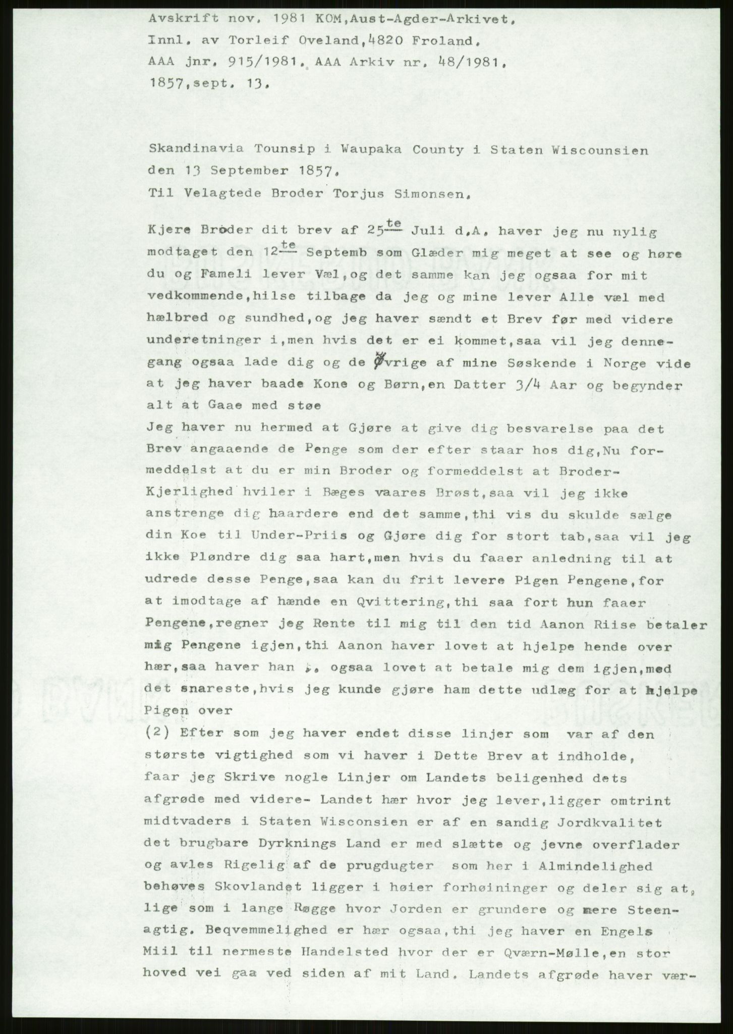 Samlinger til kildeutgivelse, Amerikabrevene, AV/RA-EA-4057/F/L0026: Innlån fra Aust-Agder: Aust-Agder-Arkivet - Erickson, 1838-1914, p. 329