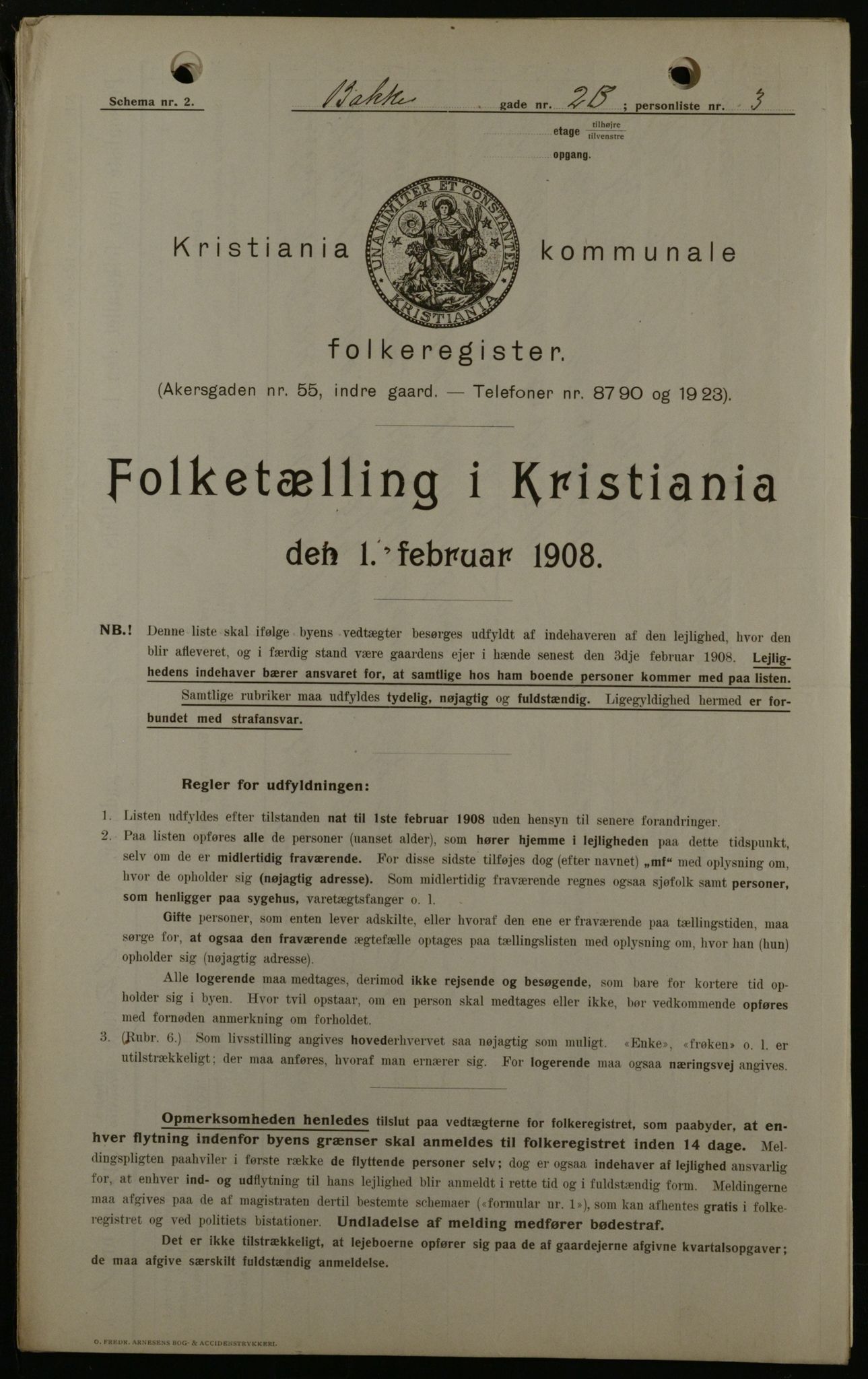 OBA, Municipal Census 1908 for Kristiania, 1908, p. 2744