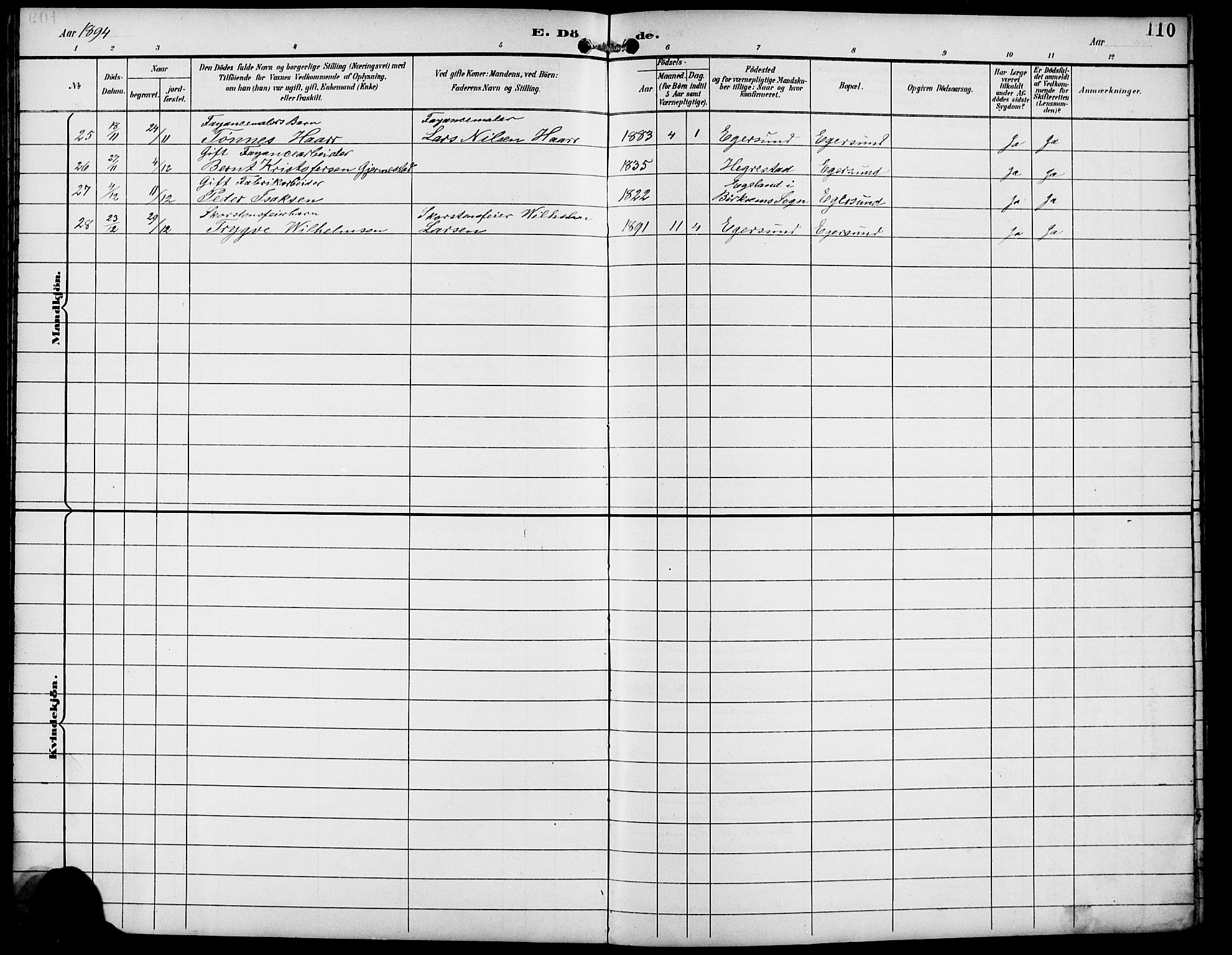 Eigersund sokneprestkontor, AV/SAST-A-101807/S09/L0010: Parish register (copy) no. B 10, 1893-1907, p. 110