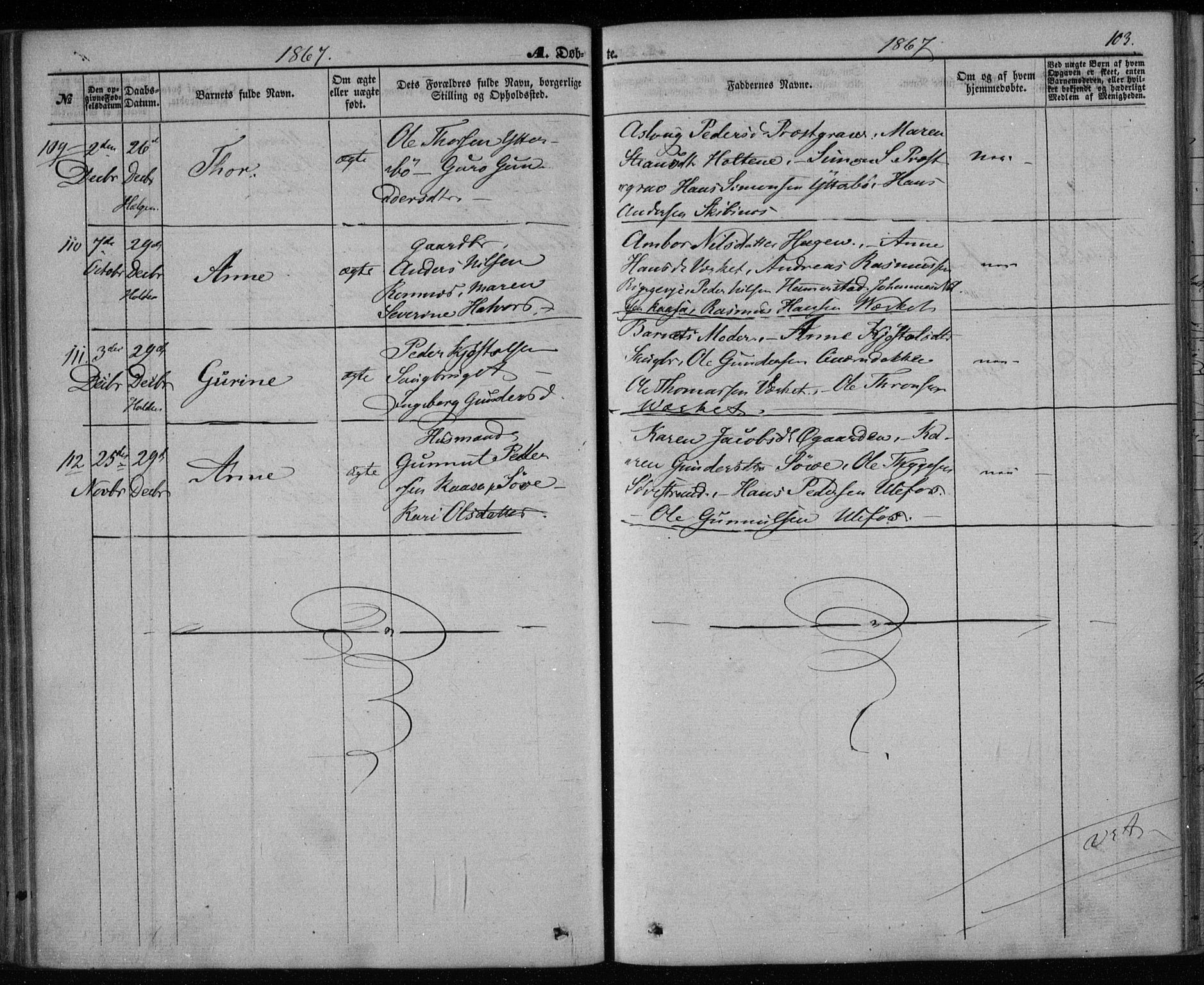 Holla kirkebøker, SAKO/A-272/F/Fa/L0006: Parish register (official) no. 6, 1861-1869, p. 103