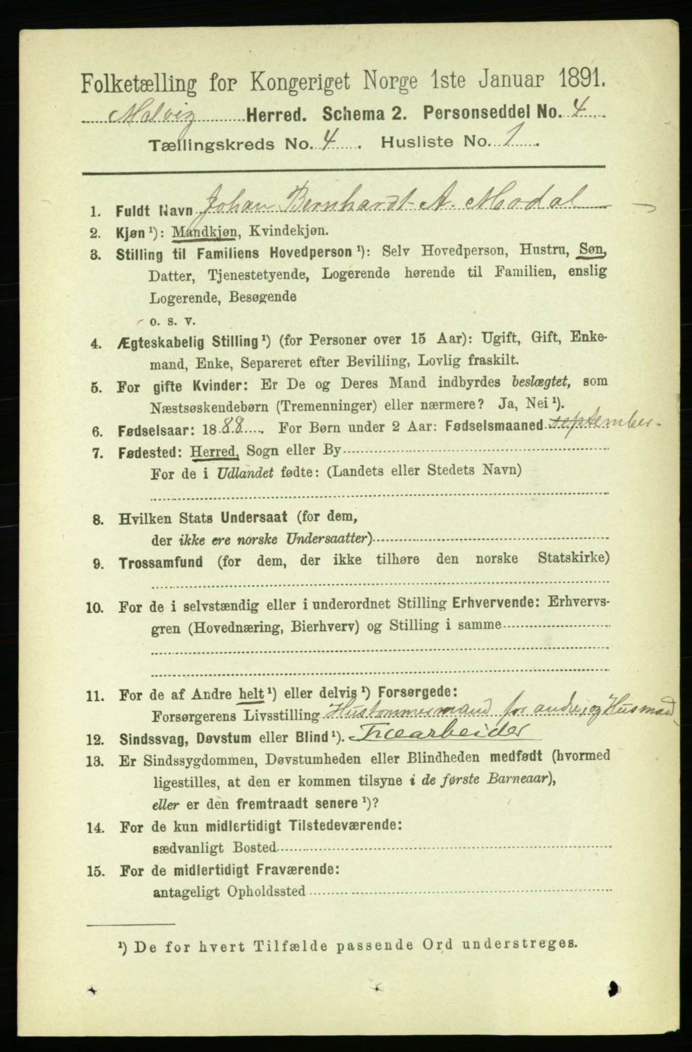 RA, 1891 census for 1663 Malvik, 1891, p. 2694