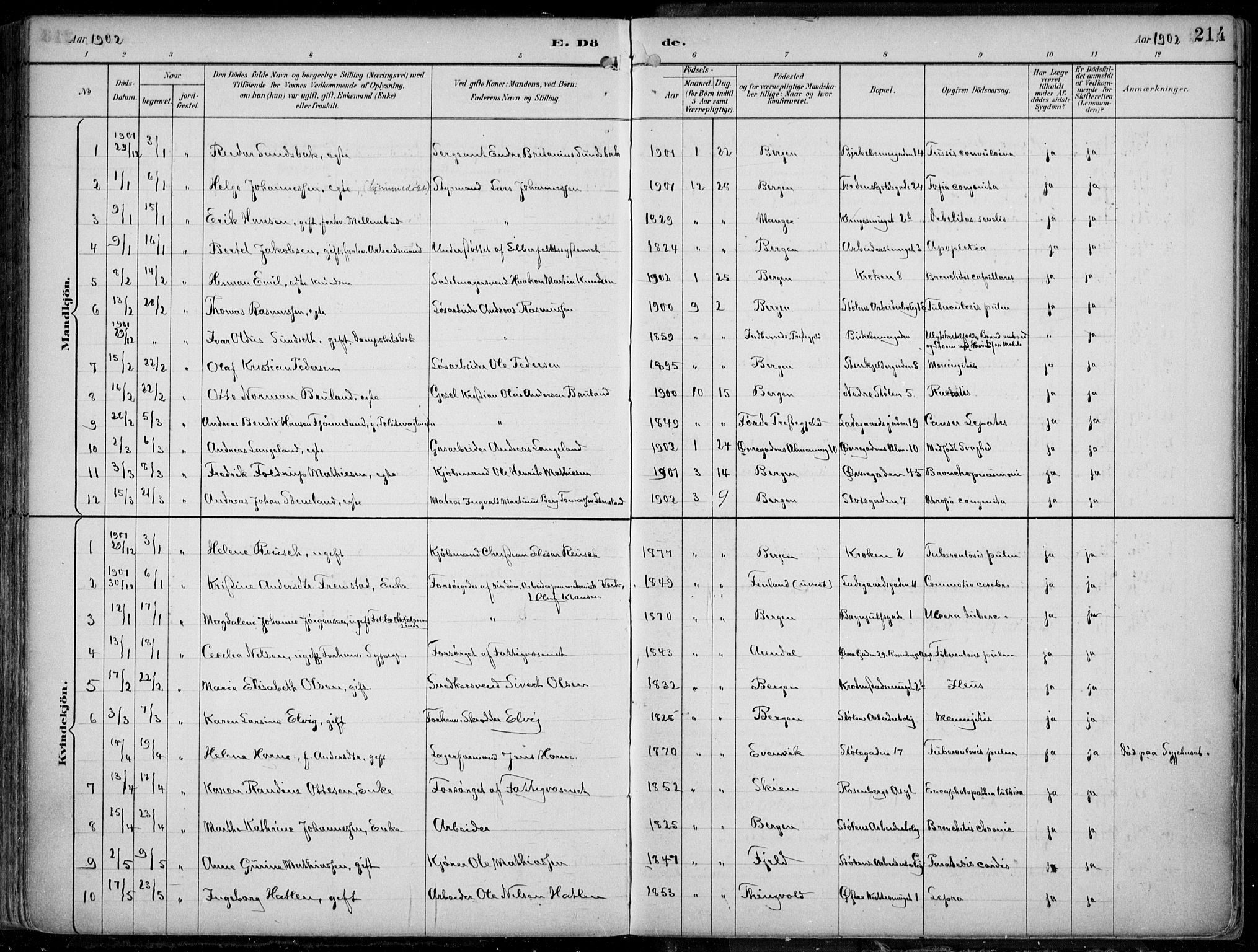 Mariakirken Sokneprestembete, SAB/A-76901/H/Hab/L0005: Parish register (copy) no. A 5, 1893-1913, p. 214