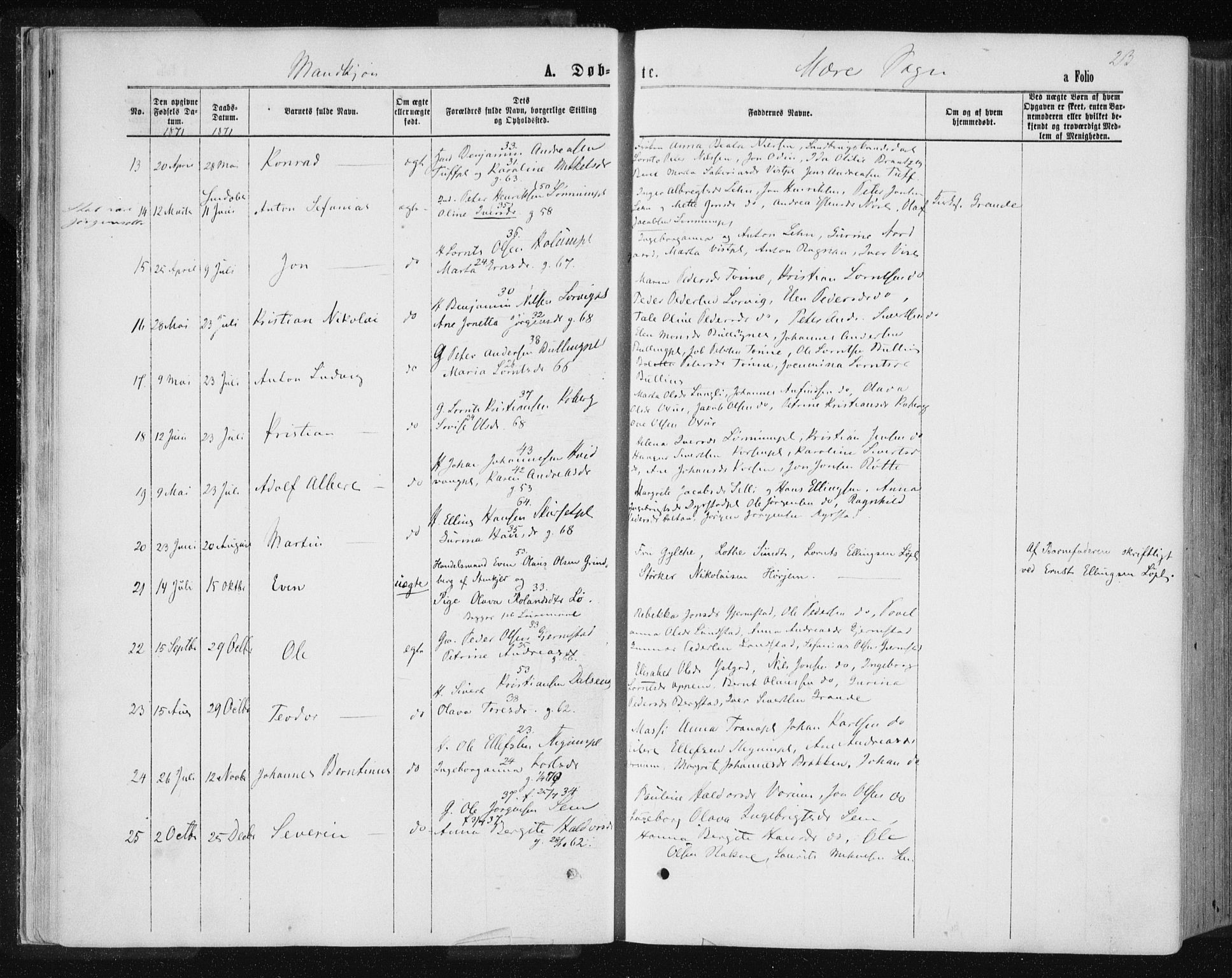 Ministerialprotokoller, klokkerbøker og fødselsregistre - Nord-Trøndelag, SAT/A-1458/735/L0345: Parish register (official) no. 735A08 /1, 1863-1872, p. 23