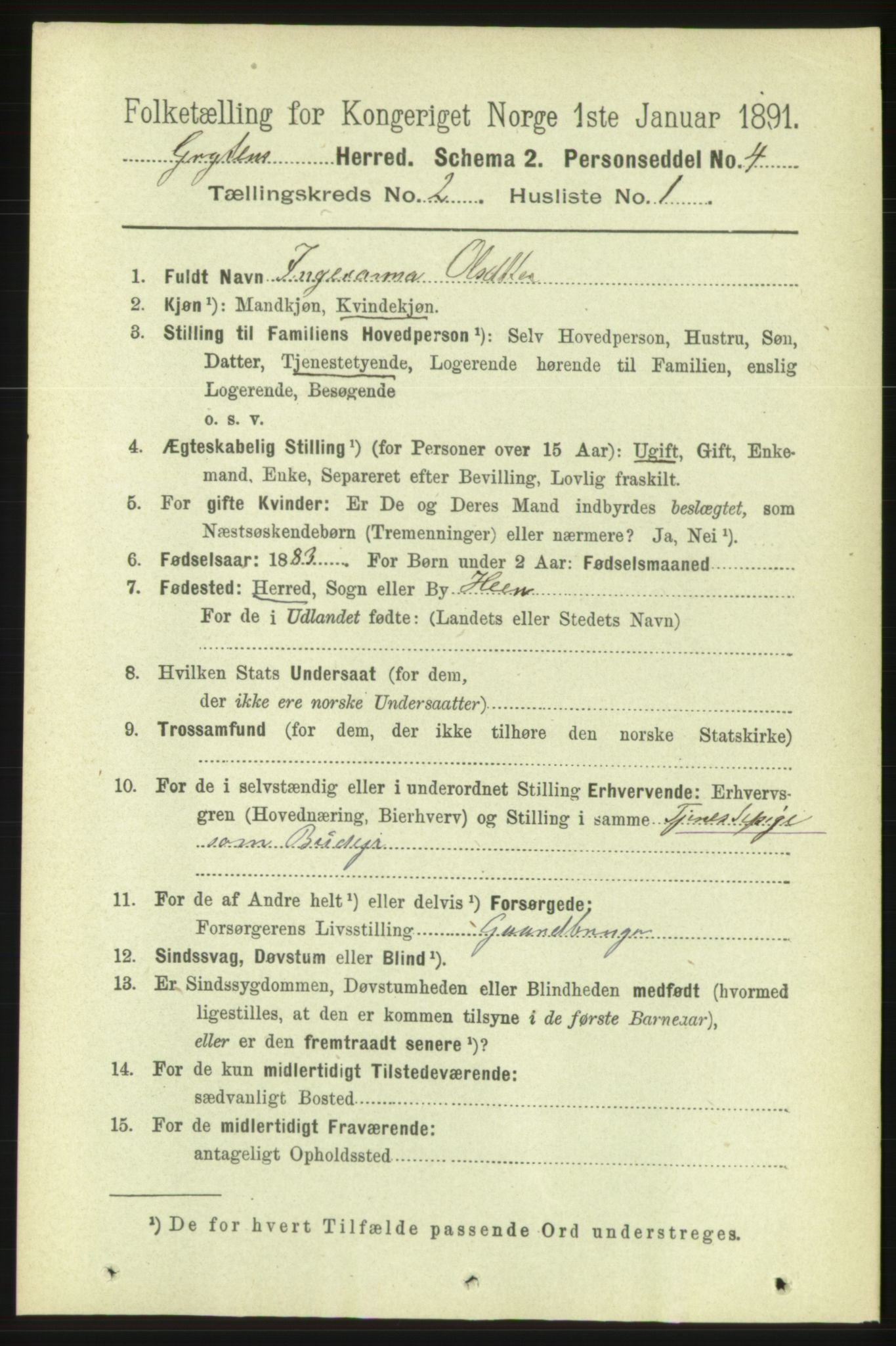 RA, 1891 census for 1539 Grytten, 1891, p. 440