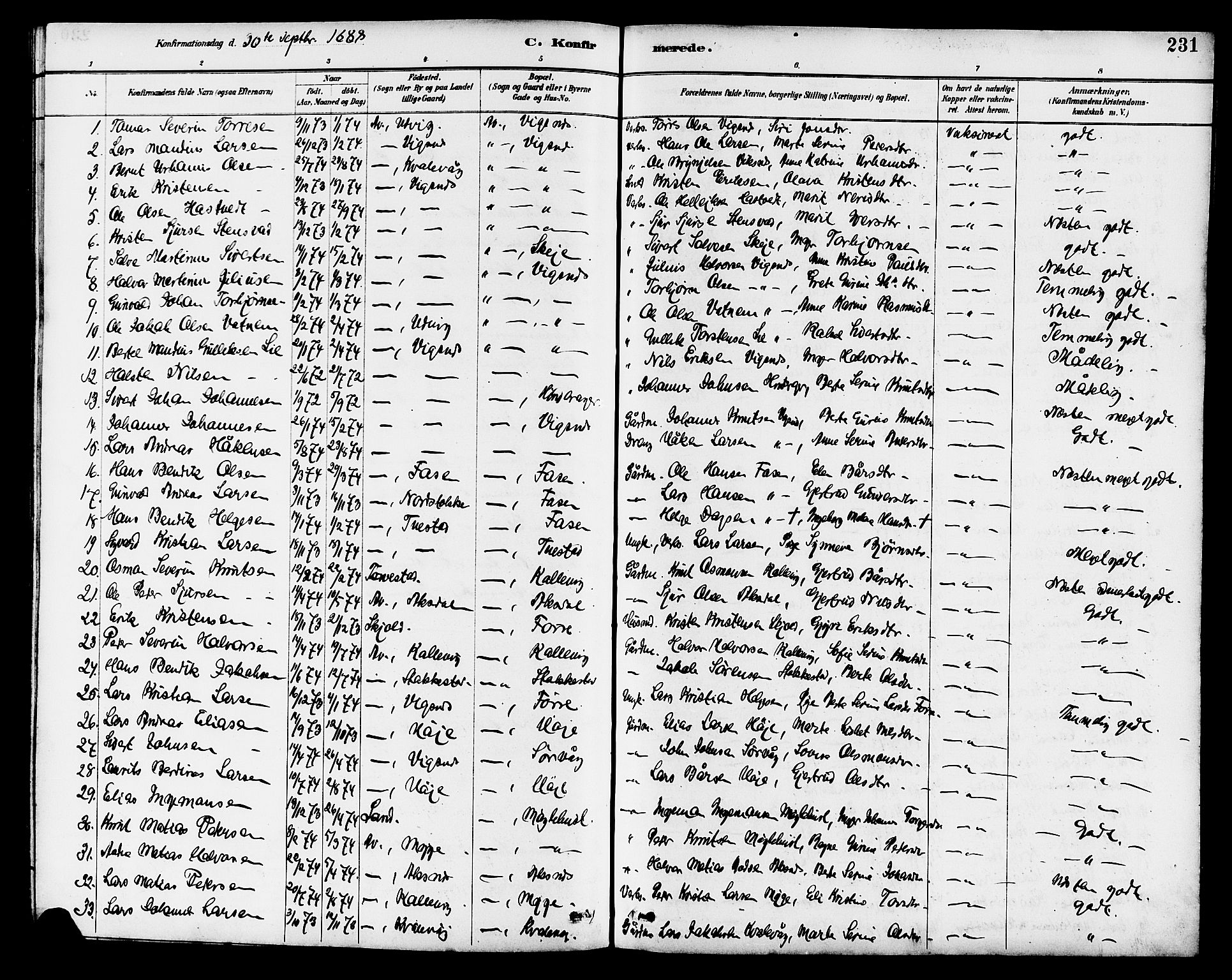 Avaldsnes sokneprestkontor, SAST/A -101851/H/Ha/Hab/L0007: Parish register (copy) no. B 7, 1885-1909, p. 231
