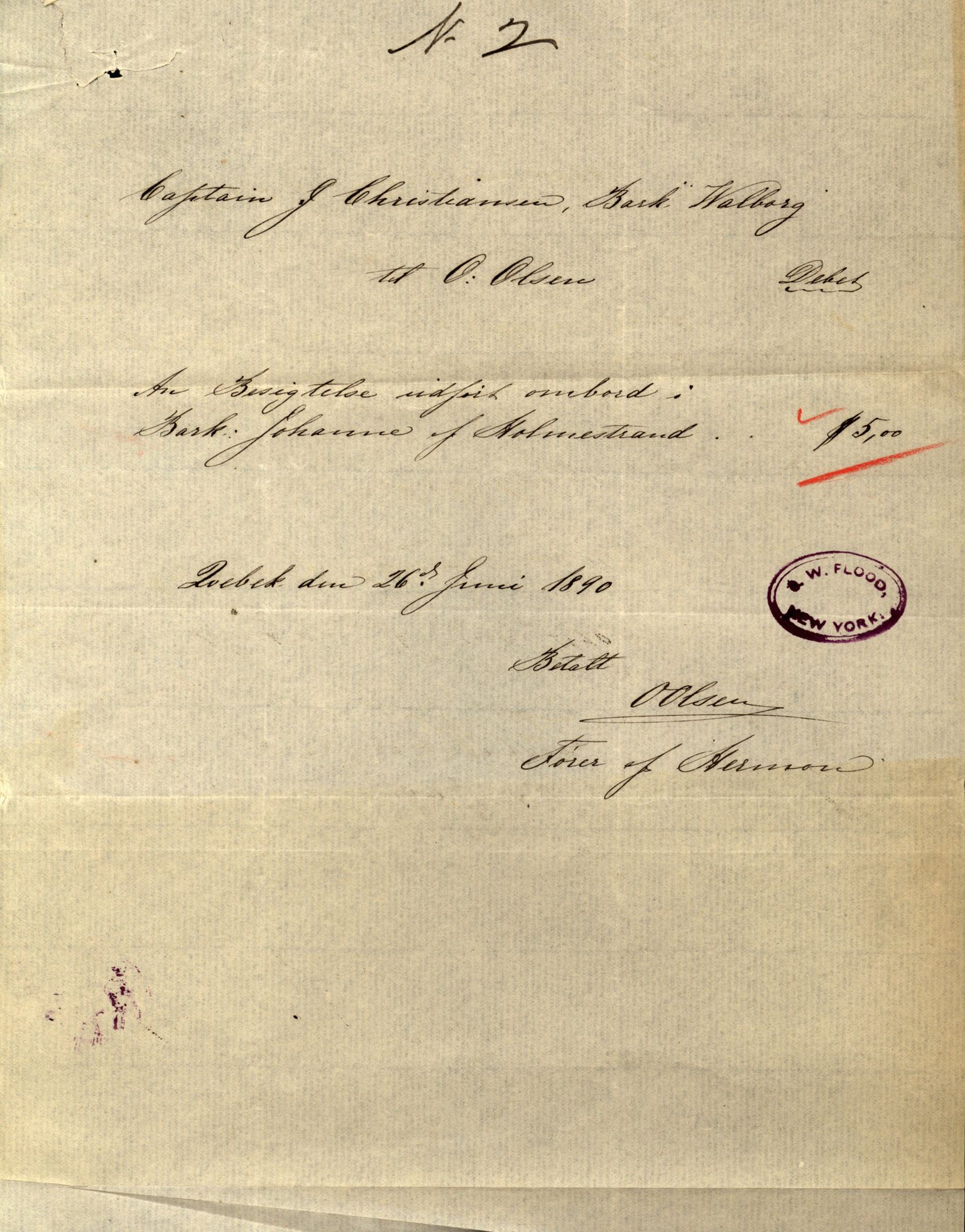 Pa 63 - Østlandske skibsassuranceforening, VEMU/A-1079/G/Ga/L0026/0009: Havaridokumenter / Rex, Resolve, Regulator, Familien, Falcon, Johanne, 1890, p. 54