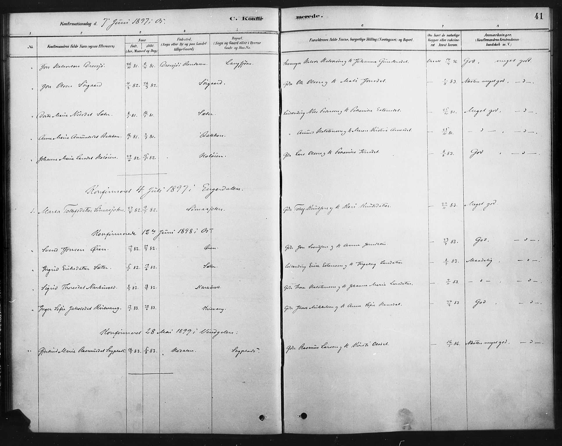 Tolga prestekontor, AV/SAH-PREST-062/K/L0007: Parish register (official) no. 7, 1877-1900, p. 41