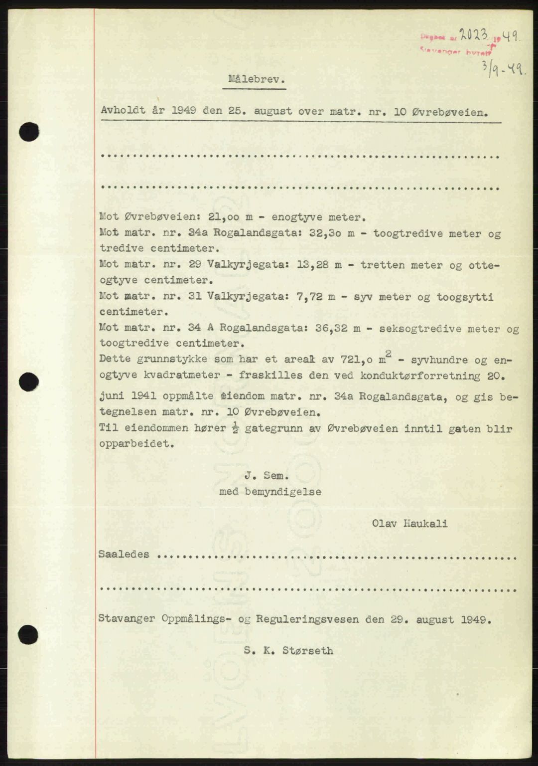 Stavanger byrett, SAST/A-100455/002/G/Gb/L0023: Mortgage book no. A12, 1948-1949, Diary no: : 2023/1949