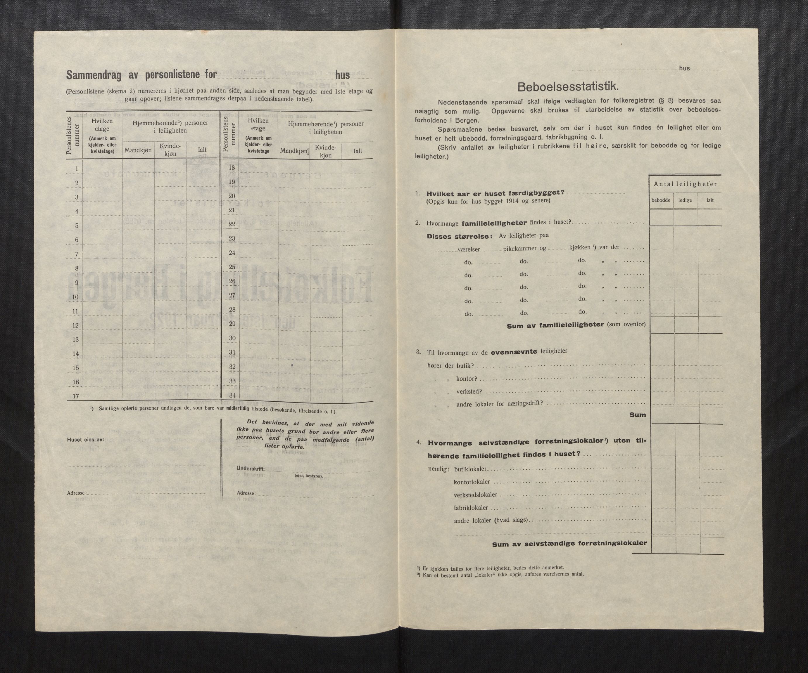 SAB, Municipal Census 1922 for Bergen, 1922, p. 52396