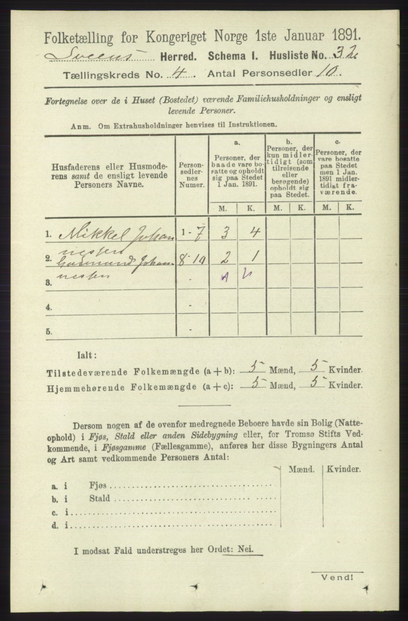 RA, 1891 census for 1216 Sveio, 1891, p. 1125