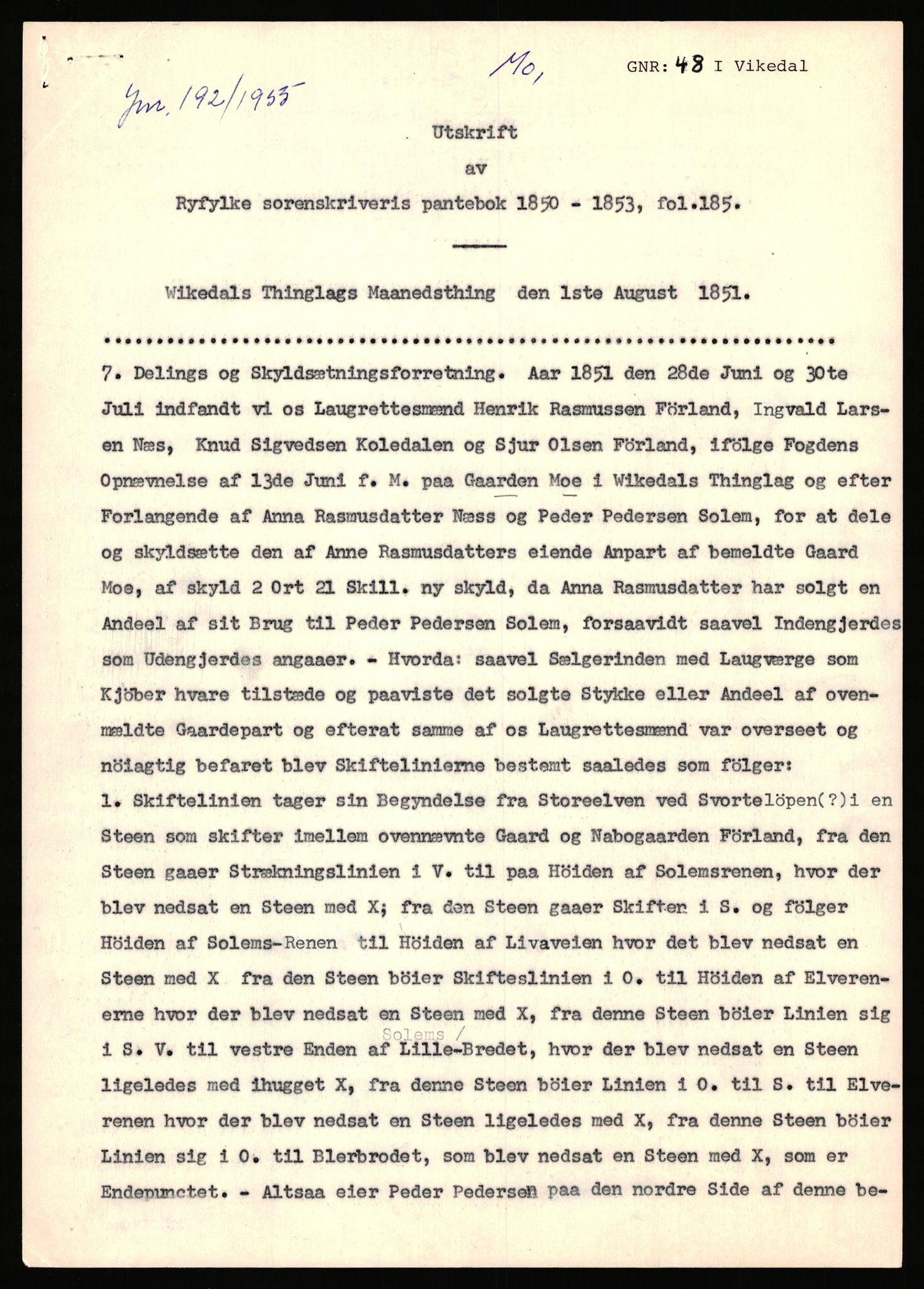 Statsarkivet i Stavanger, SAST/A-101971/03/Y/Yj/L0059: Avskrifter sortert etter gårdsnavn: Mo - Musland, 1750-1930, p. 37