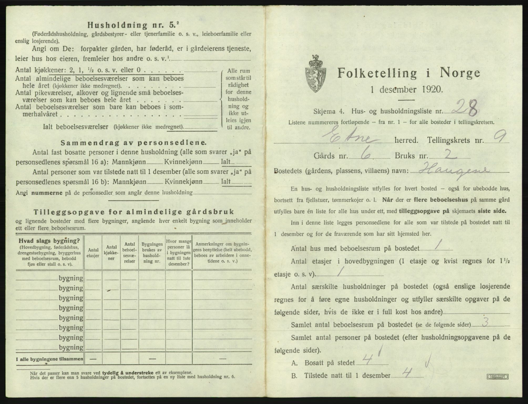 SAB, 1920 census for Etne, 1920, p. 763