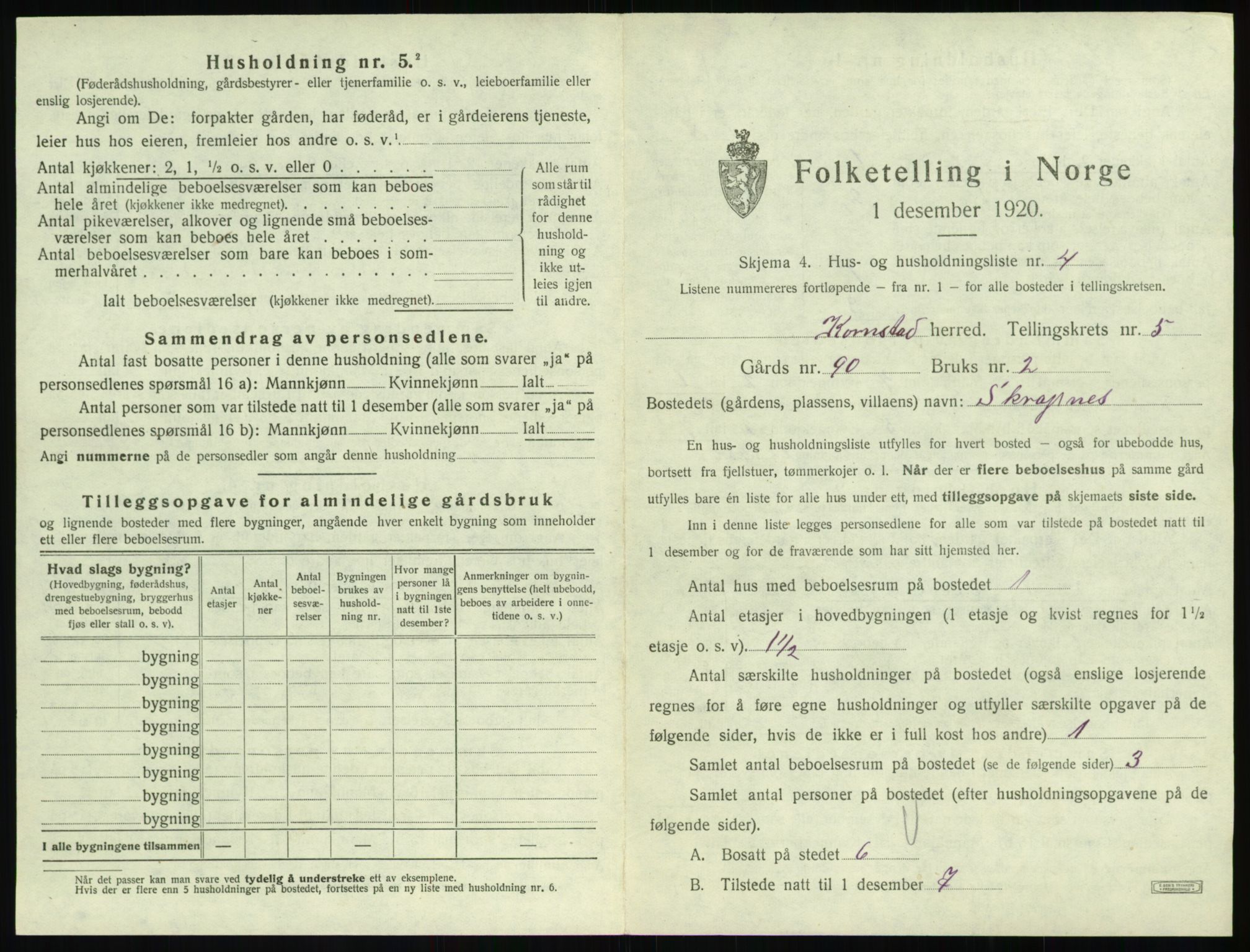 SAT, 1920 census for Kornstad, 1920, p. 371