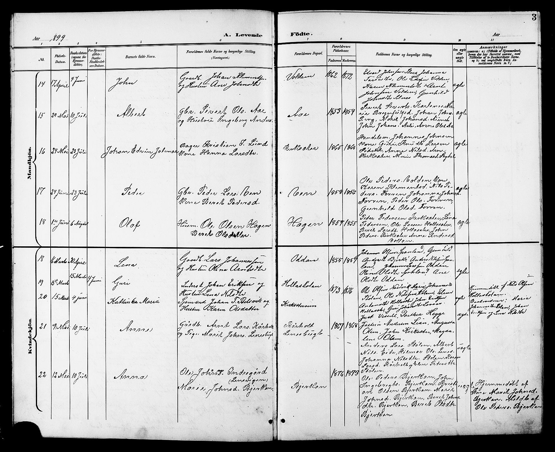 Ministerialprotokoller, klokkerbøker og fødselsregistre - Sør-Trøndelag, SAT/A-1456/630/L0505: Parish register (copy) no. 630C03, 1899-1914, p. 3