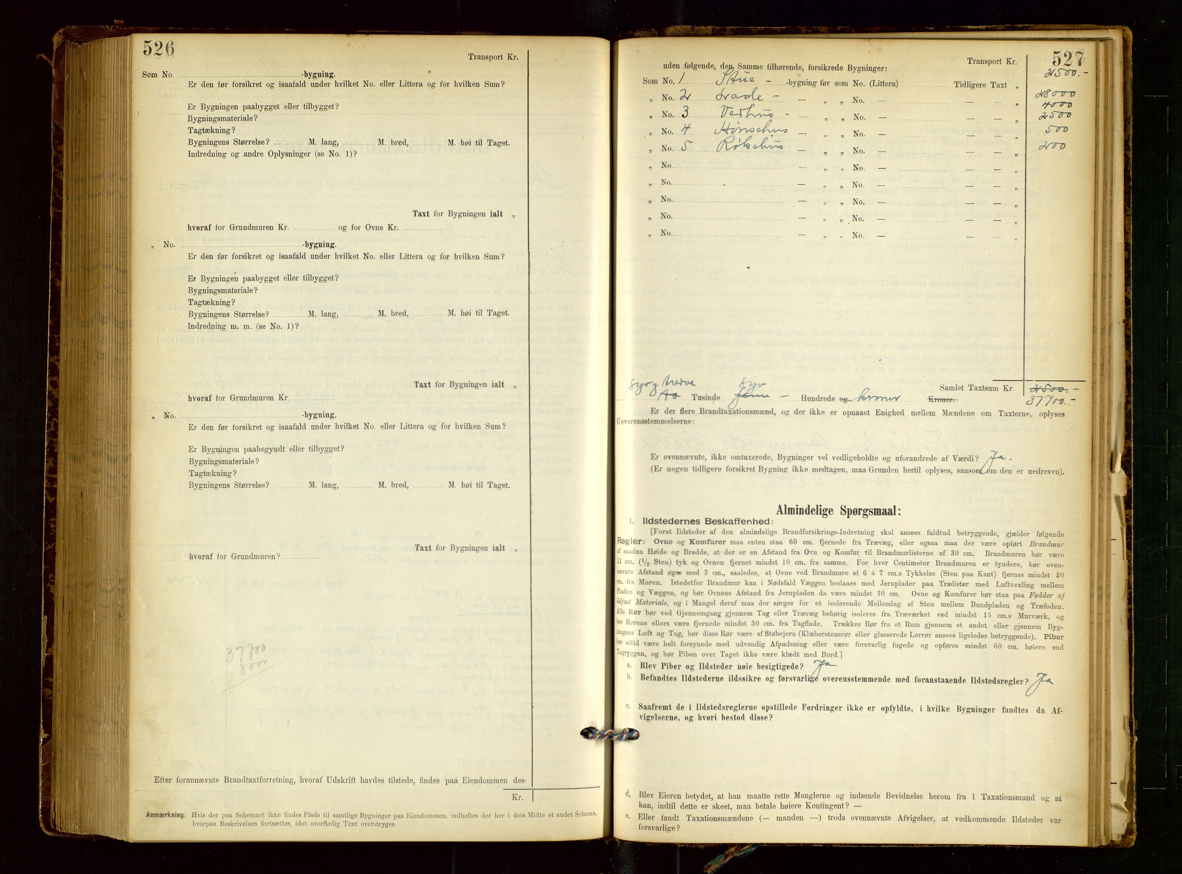 Skjold lensmannskontor, SAST/A-100182/Gob/L0001: "Brandtaxationsprotokol for Skjold Lensmandsdistrikt Ryfylke Fogderi", 1894-1939, p. 526-527