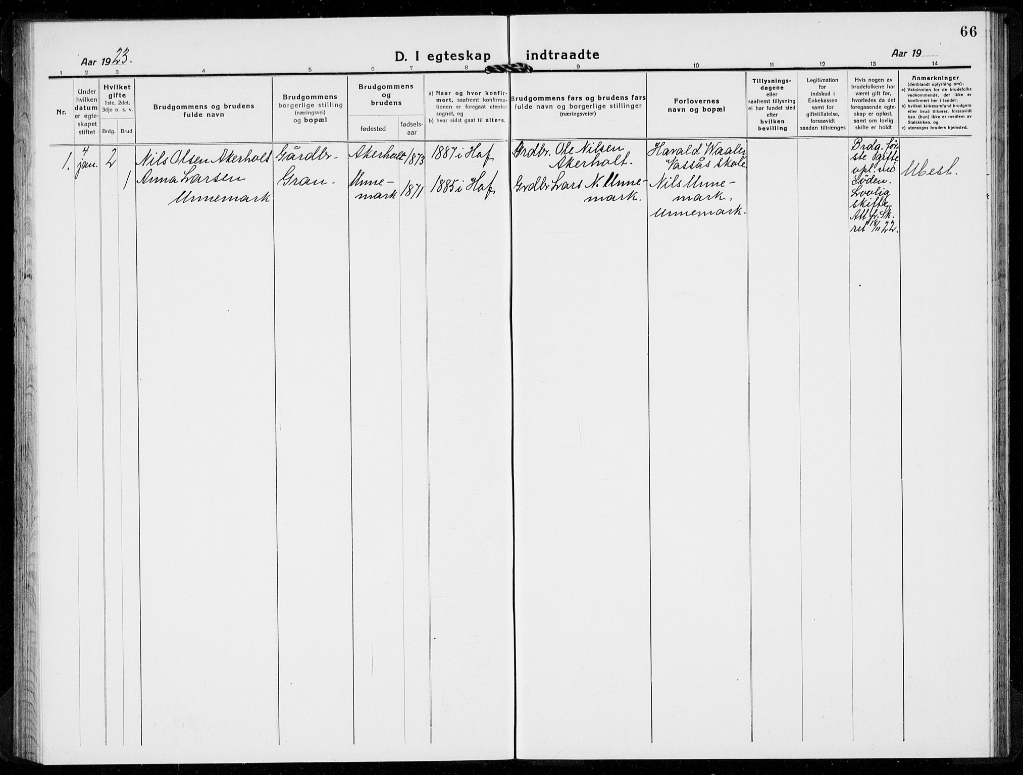 Hof kirkebøker, AV/SAKO-A-64/G/Gb/L0004: Parish register (copy) no. II 4, 1917-1934, p. 66