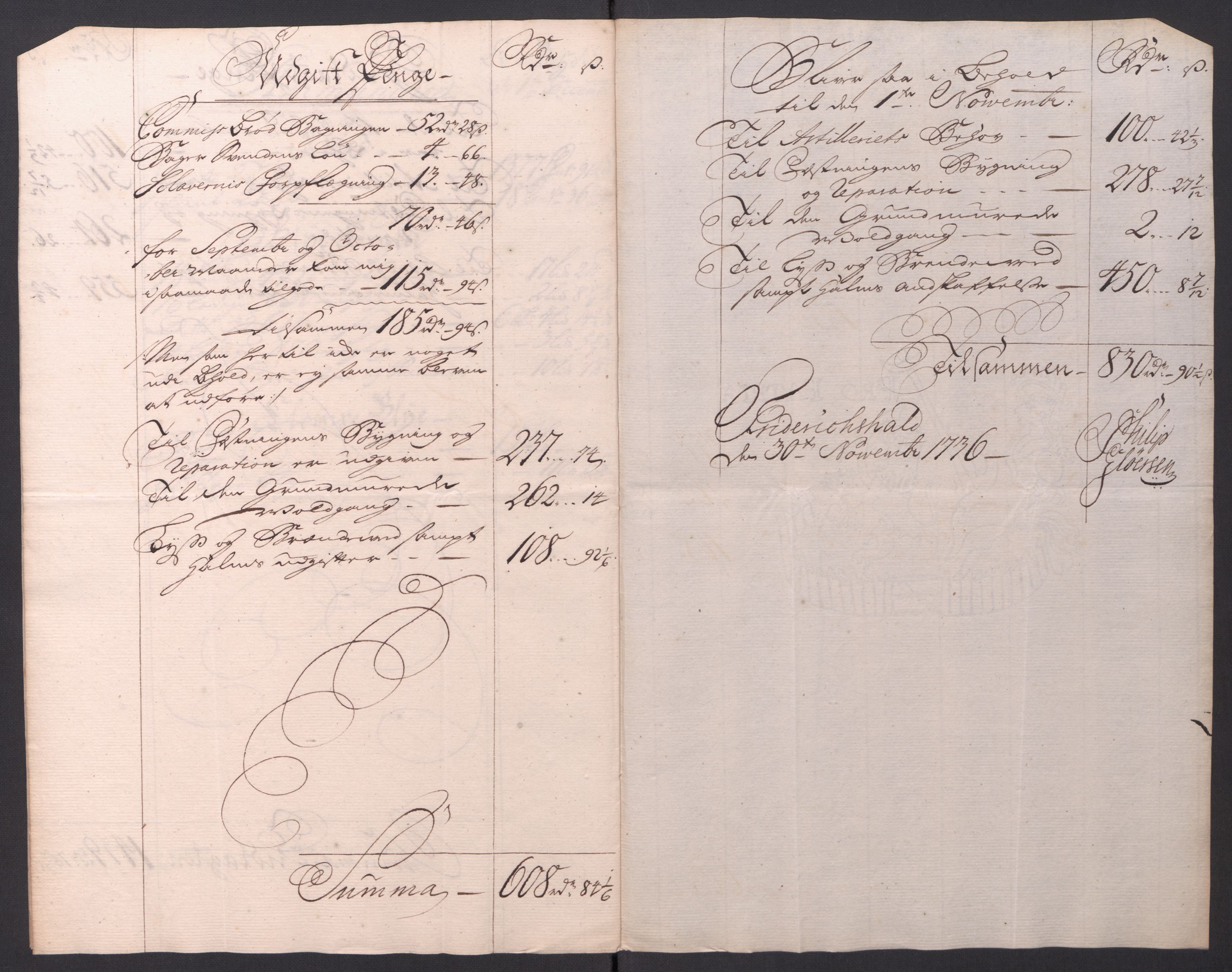 Kommanderende general (KG I) med Det norske krigsdirektorium, AV/RA-EA-5419/D/L0154: Fredriksten festning: Brev, inventarfortegnelser og regnskapsekstrakter, 1730-1739, p. 494