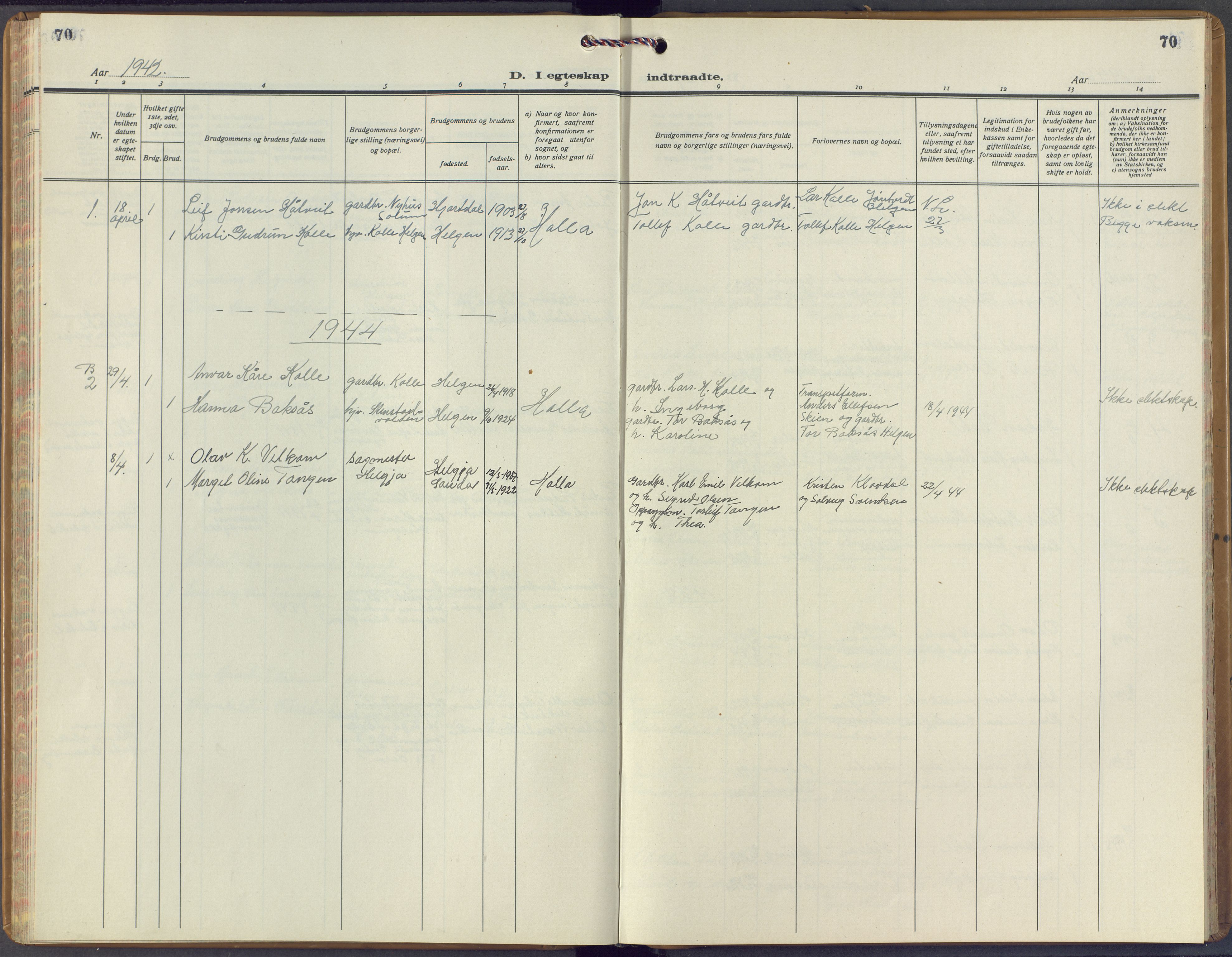 Holla kirkebøker, AV/SAKO-A-272/F/Fa/L0013: Parish register (official) no. 13, 1942-1973, p. 70