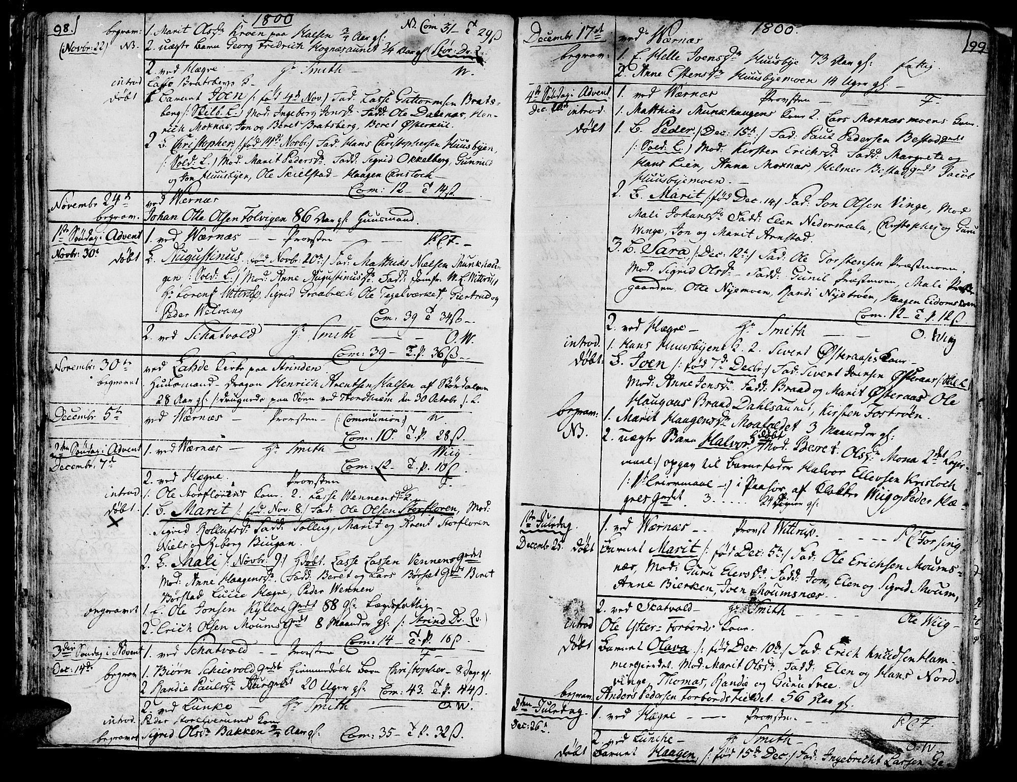 Ministerialprotokoller, klokkerbøker og fødselsregistre - Nord-Trøndelag, SAT/A-1458/709/L0060: Parish register (official) no. 709A07, 1797-1815, p. 98-99