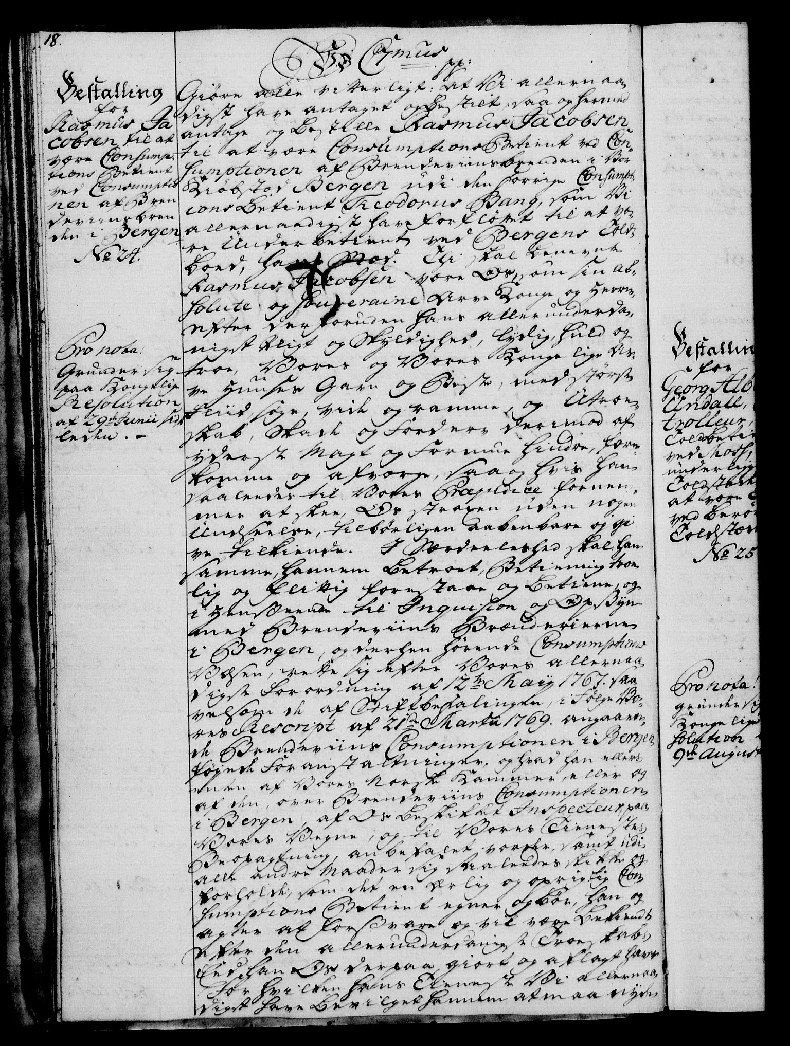 Rentekammeret, Kammerkanselliet, RA/EA-3111/G/Gg/Gge/L0005: Norsk bestallingsprotokoll med register (merket RK 53.29), 1771-1773, p. 18
