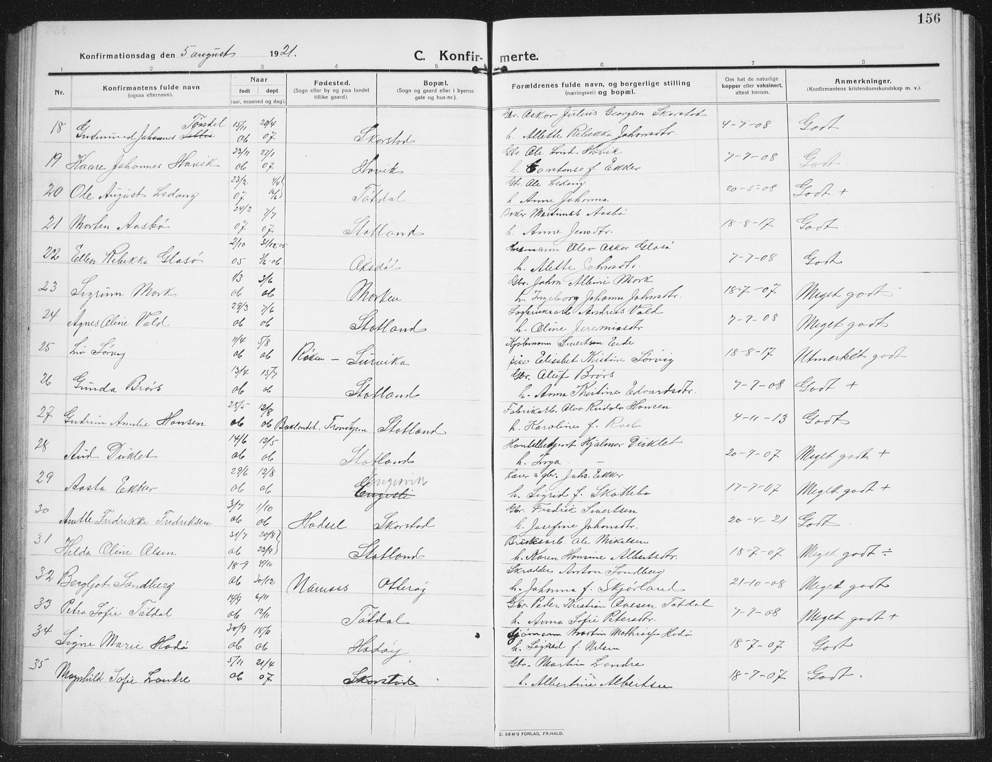 Ministerialprotokoller, klokkerbøker og fødselsregistre - Nord-Trøndelag, SAT/A-1458/774/L0630: Parish register (copy) no. 774C01, 1910-1934, p. 156