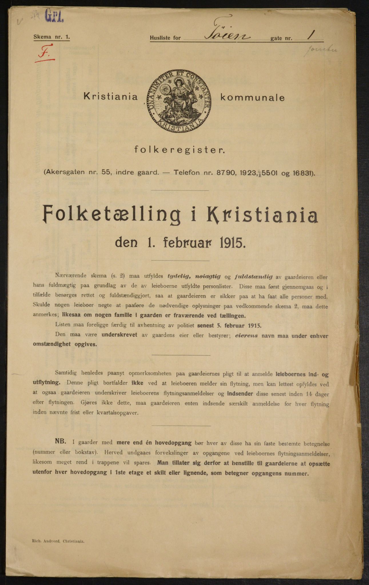 OBA, Municipal Census 1915 for Kristiania, 1915, p. 117695