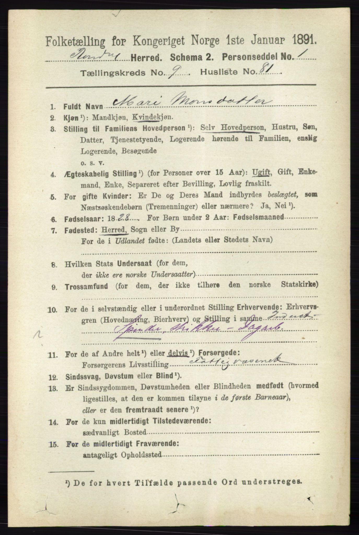 RA, 1891 census for 0416 Romedal, 1891, p. 4713