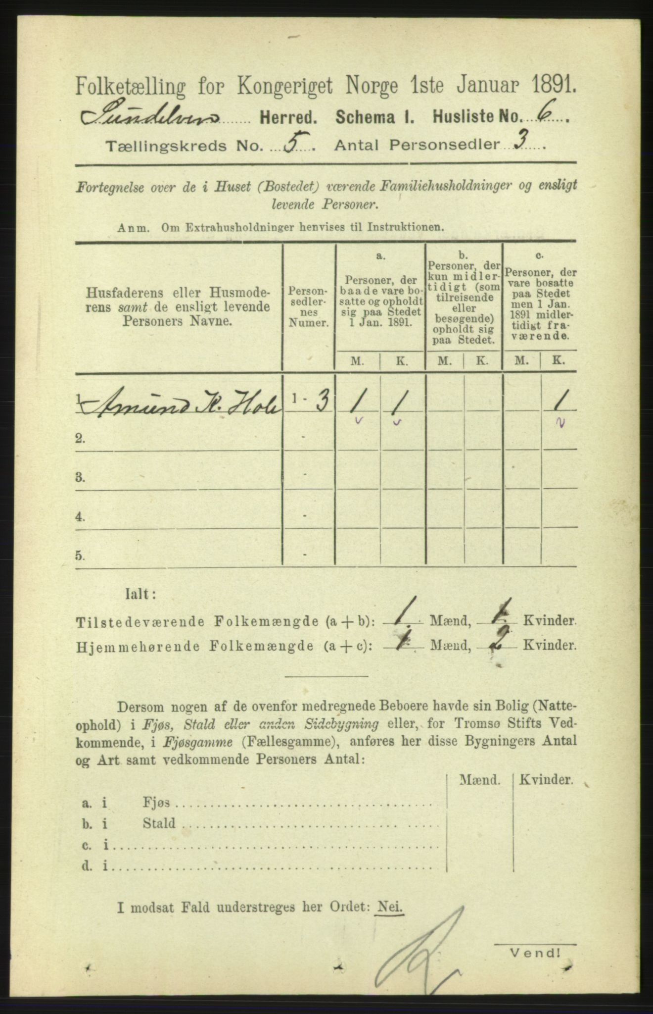 RA, 1891 census for 1523 Sunnylven, 1891, p. 1100